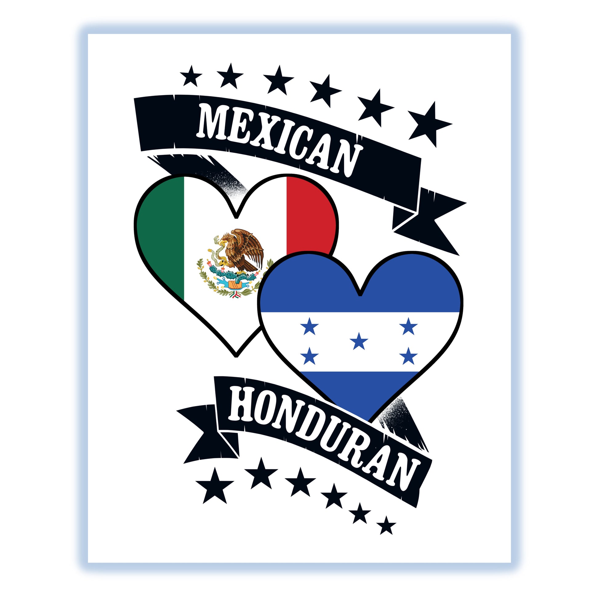 Mexican Honduran Heart Flags Mexico Honduras 8"x10" Wall Art Print