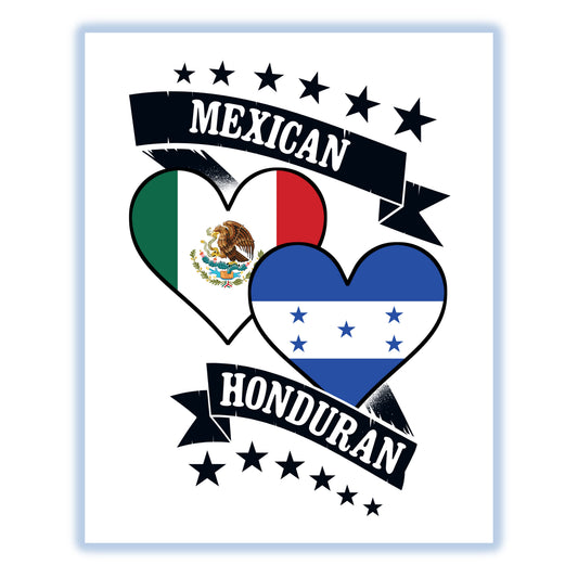 Mexican Honduran Heart Flags Mexico Honduras 8"x10" Wall Art Print