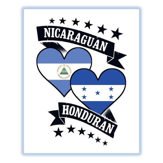 Nicaraguan Honduran Heart Flags Nicaragua Honduras 8"x10" Wall Art Print