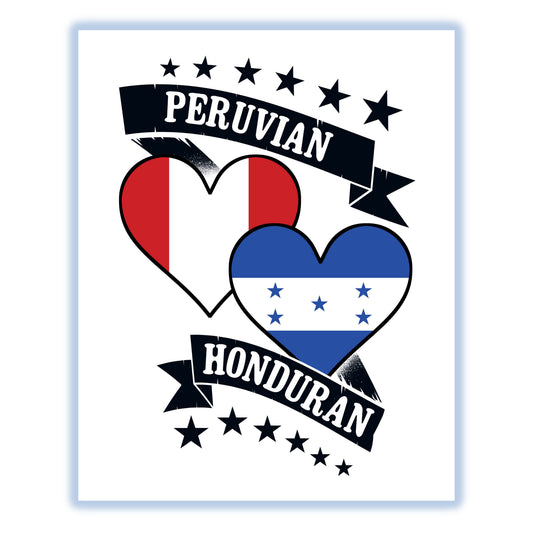 Peruvian Honduran Heart Flags Peru Honduras 8"x10" Wall Art Print