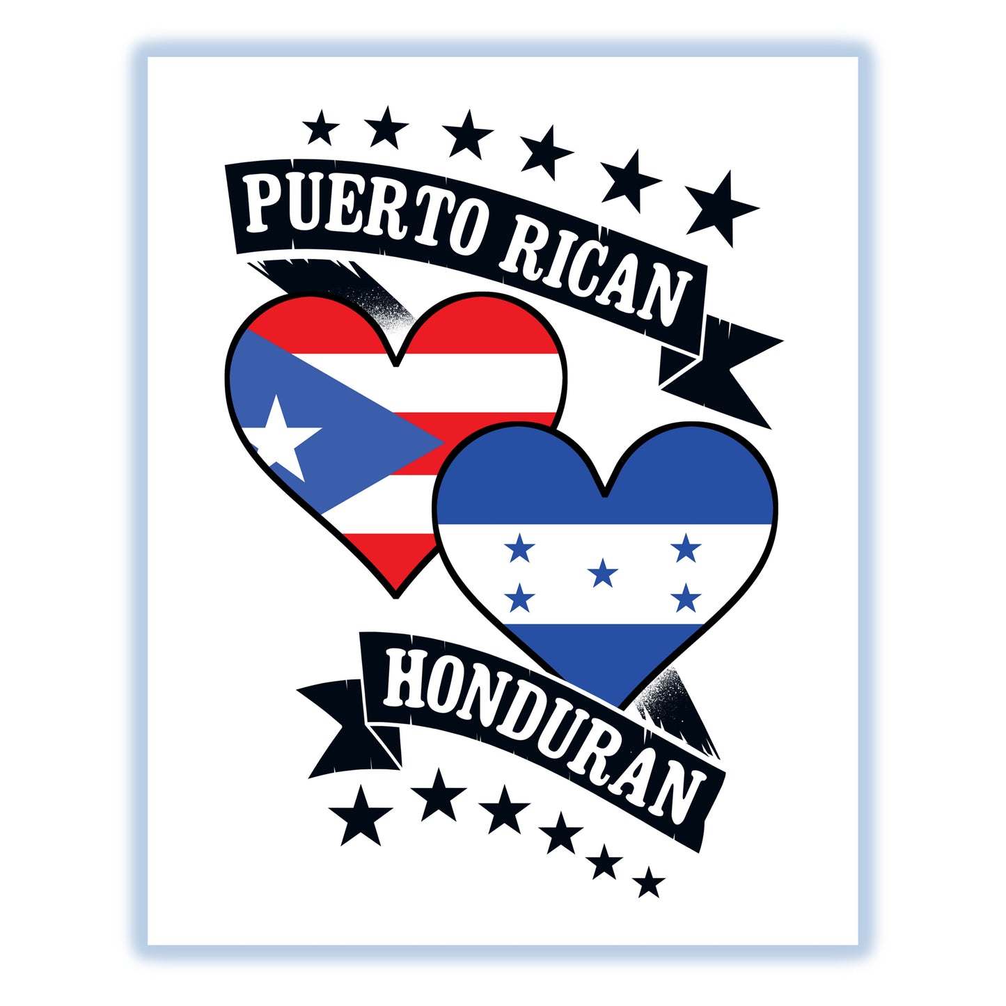 Puerto Rican Honduran Heart Flags Puerto Rico Honduras 8"x10" Wall Art Print