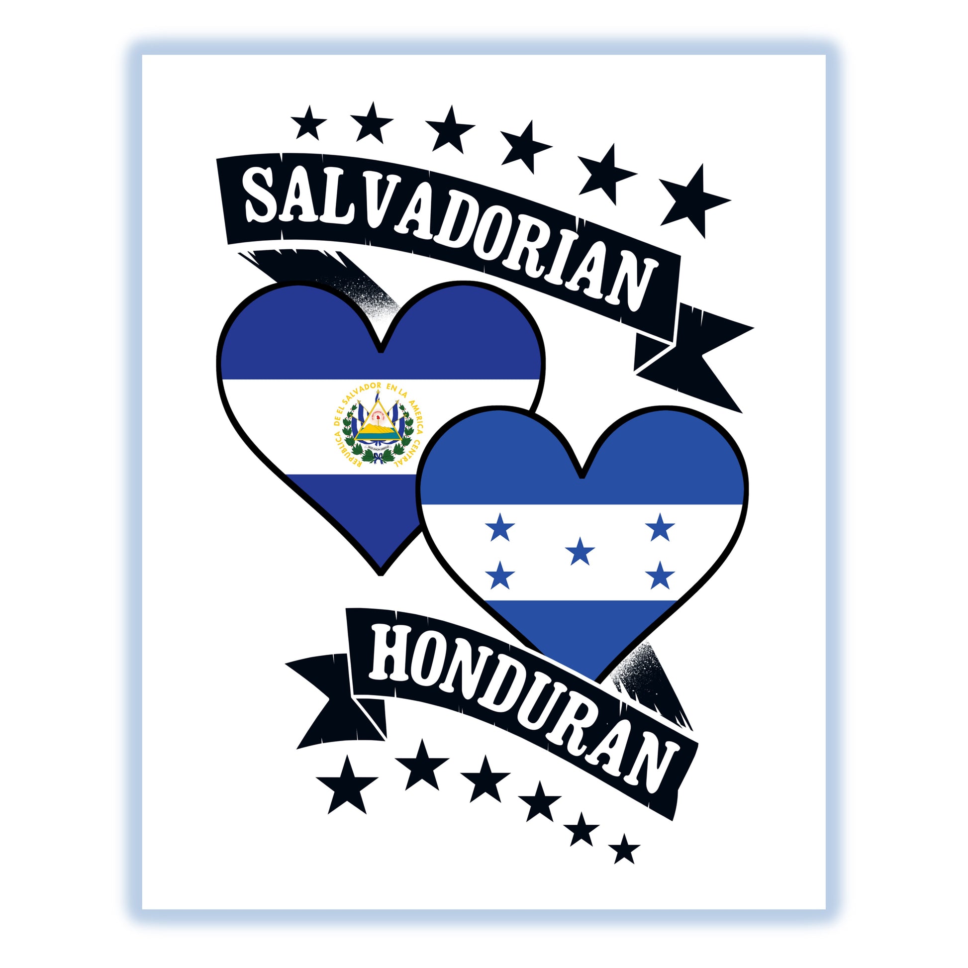 Salvadorian Honduran Heart Flags El Salvador Honduras 8"x10" Wall Art Print