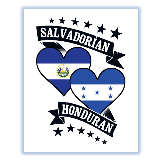 Salvadorian Honduran Heart Flags El Salvador Honduras 8"x10" Wall Art Print