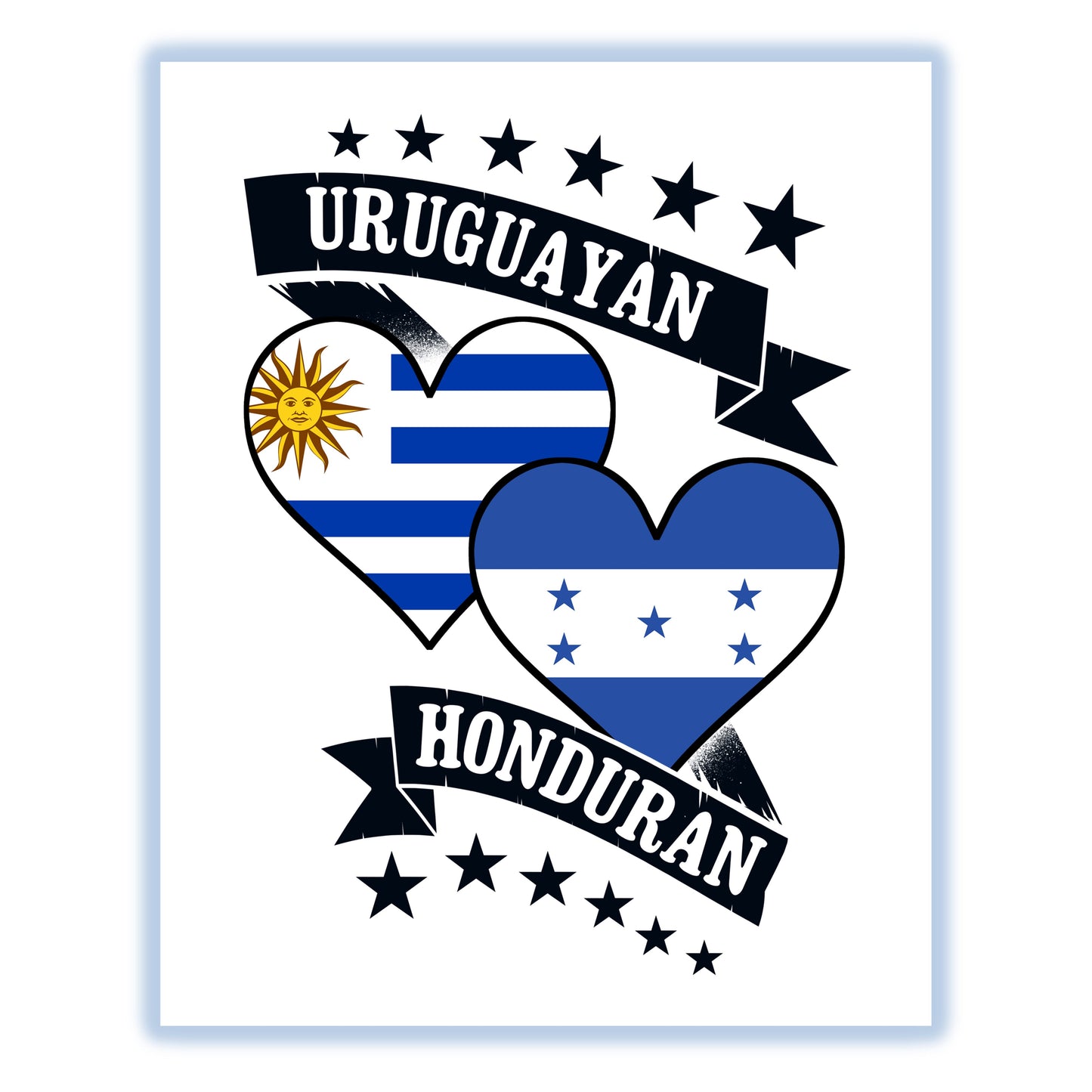 Uruguayan Honduran Heart Flags Uruguay Honduras 8"x10" Wall Art Print