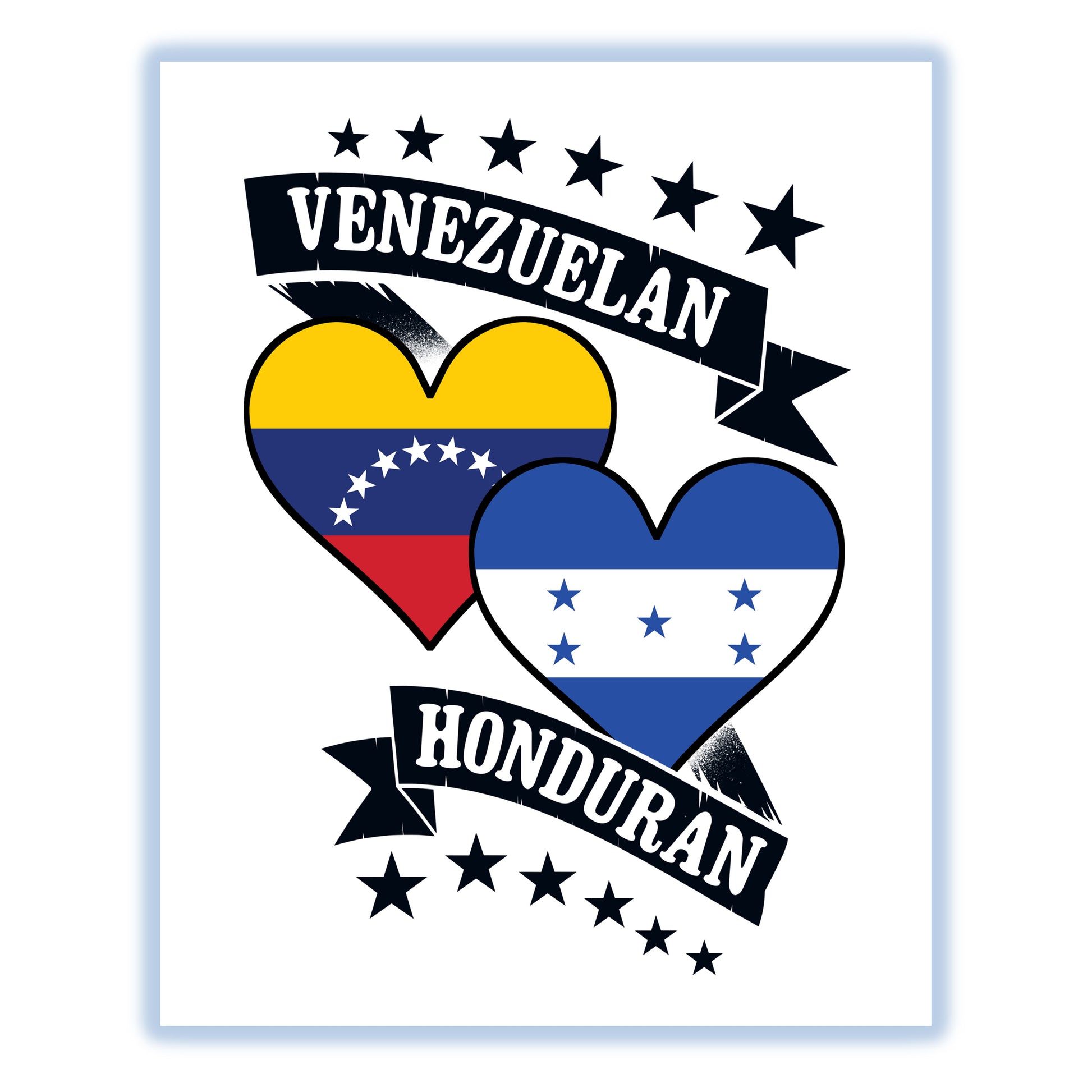 Venezuelan Honduran Heart Flags Venezuela Honduras 8"x10" Wall Art Print