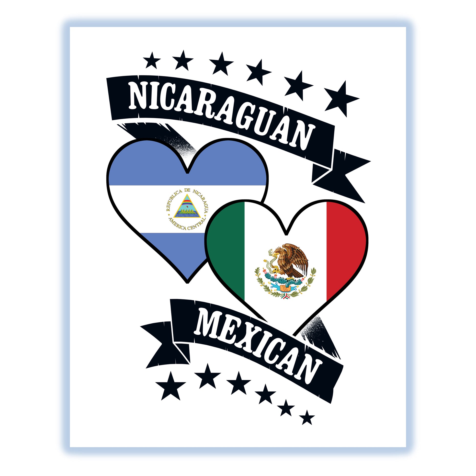 Nicaraguan Mexican Heart Flags Nicaragua Mexico 8"x10" Wall Art Print