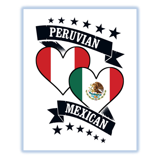 Peruvian Mexican Heart Flags Peru Mexico 8"x10" Wall Art Print