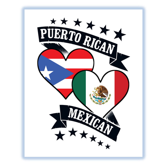 Puerto Rican Mexican Heart Flags Puerto Rico Mexico 8"x10" Wall Art Print