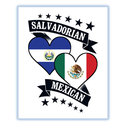 Salvadorian Mexican Heart Flags El Salvador Mexico 8"x10" Wall Art Print