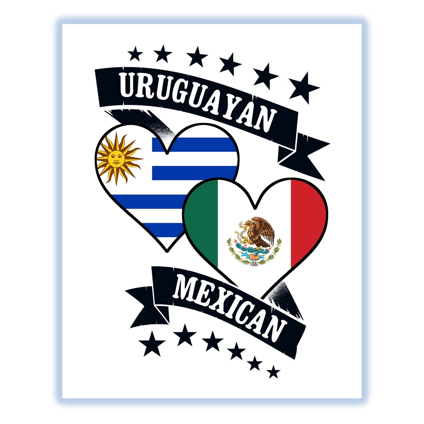 Uruguayan Mexican Heart Flags Uruguay Mexico 8"x10" Wall Art Print