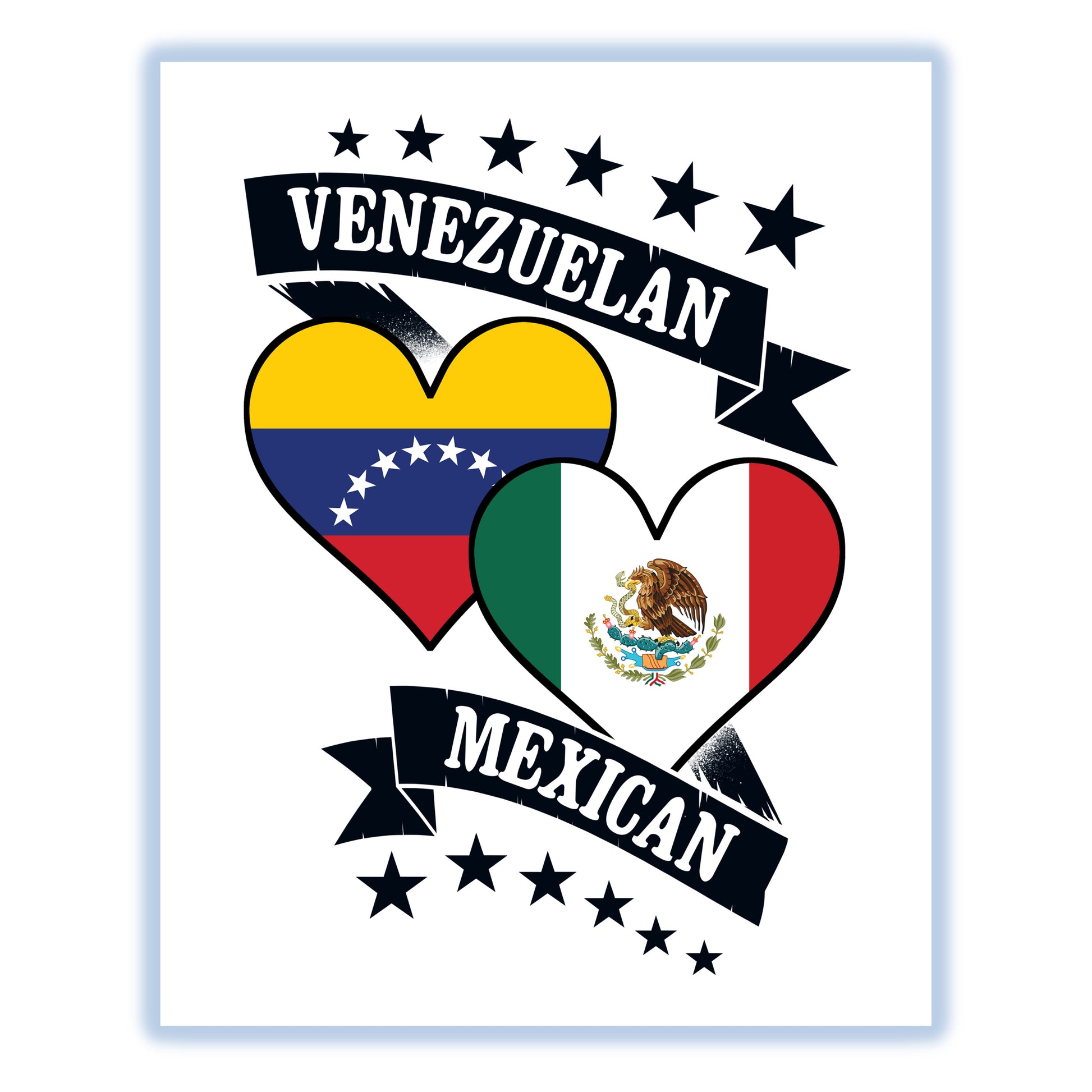 Venezuela Mexican Heart Flags Venezuela Mexico 8"x10" Wall Art Print