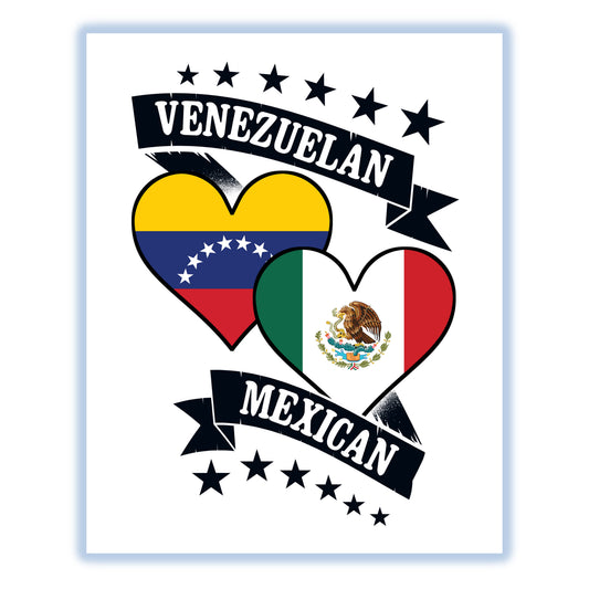 Venezuela Mexican Heart Flags Venezuela Mexico 8"x10" Wall Art Print