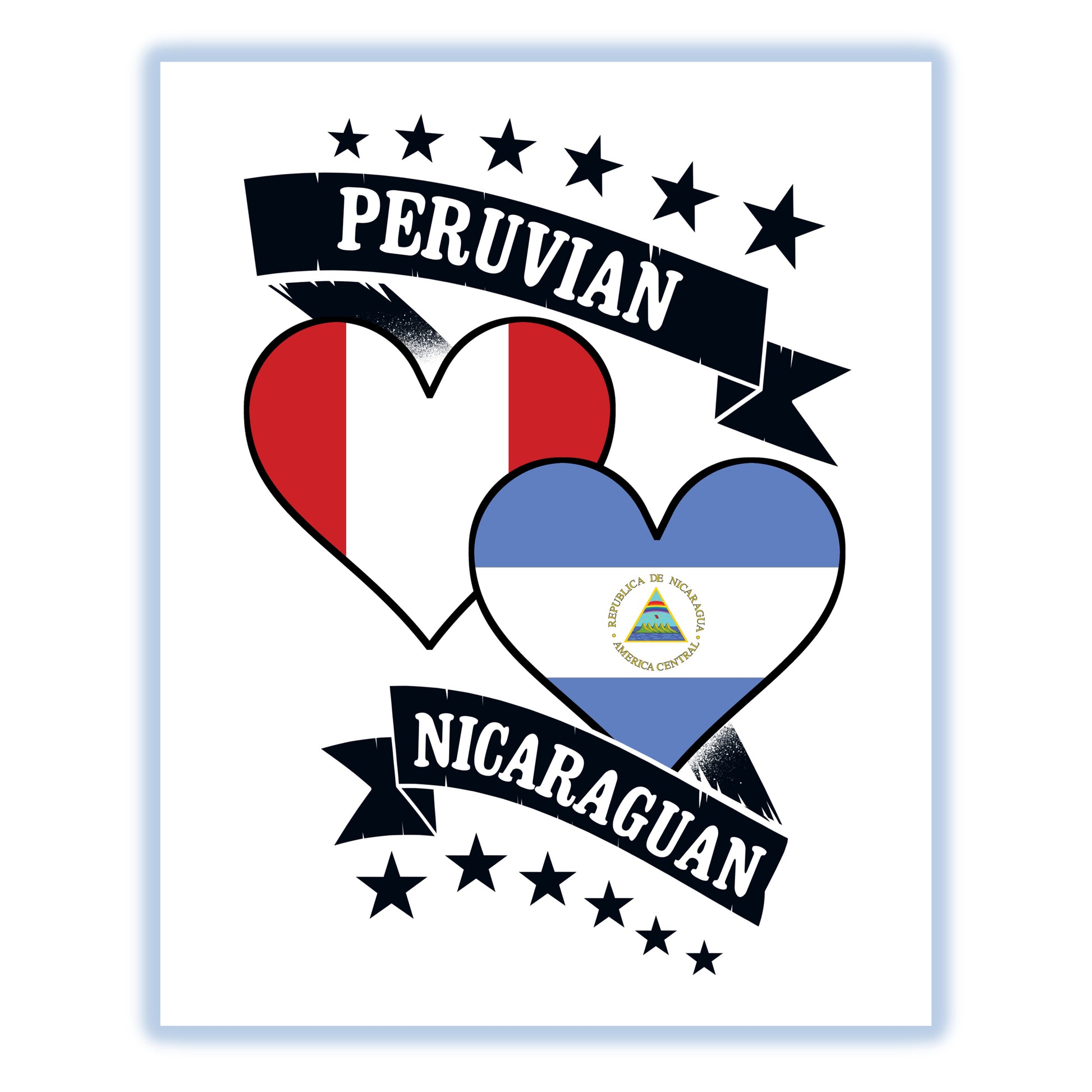 Peruvian Nicaraguan Heart Flags Peru Nicaragua 8"x10" Wall Art Print