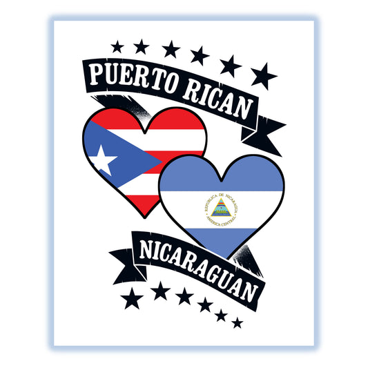 Puerto Rican Nicaraguan Heart Flags Puerto Rico Nicaragua 8"x10" Wall Art Print