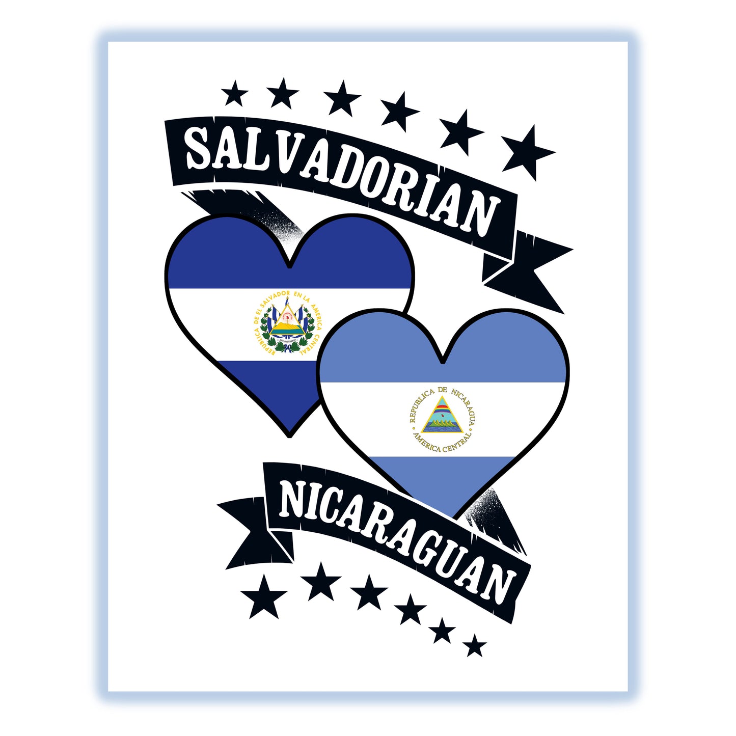 Salvadorian Nicaraguan Heart Flags El Salvador Nicaragua 8"x10" Wall Art Print