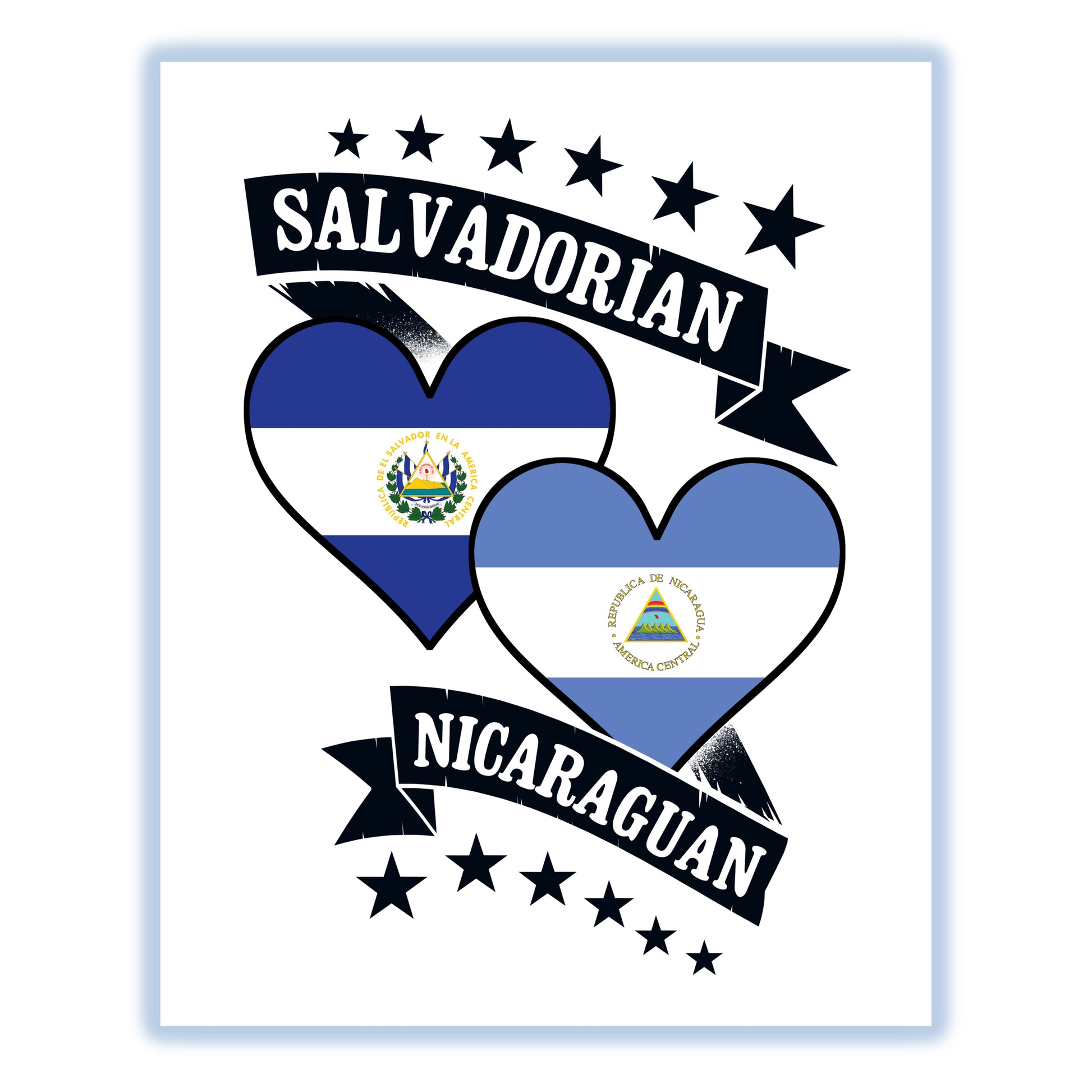 Salvadorian Nicaraguan Heart Flags El Salvador Nicaragua 8"x10" Wall Art Print