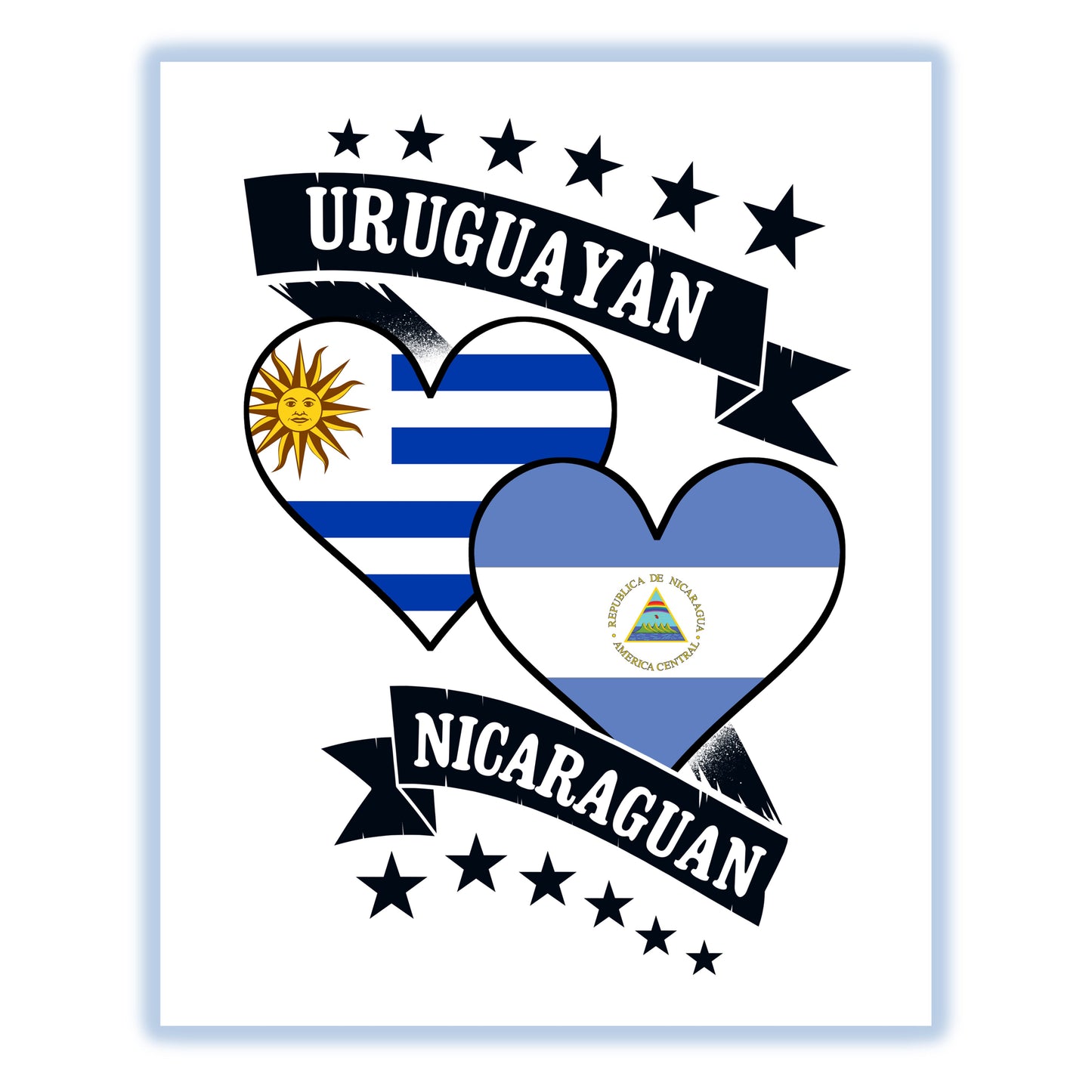 Uruguayan Nicaraguan Heart Flags Uruguay Nicaragua 8"x10" Wall Art Print