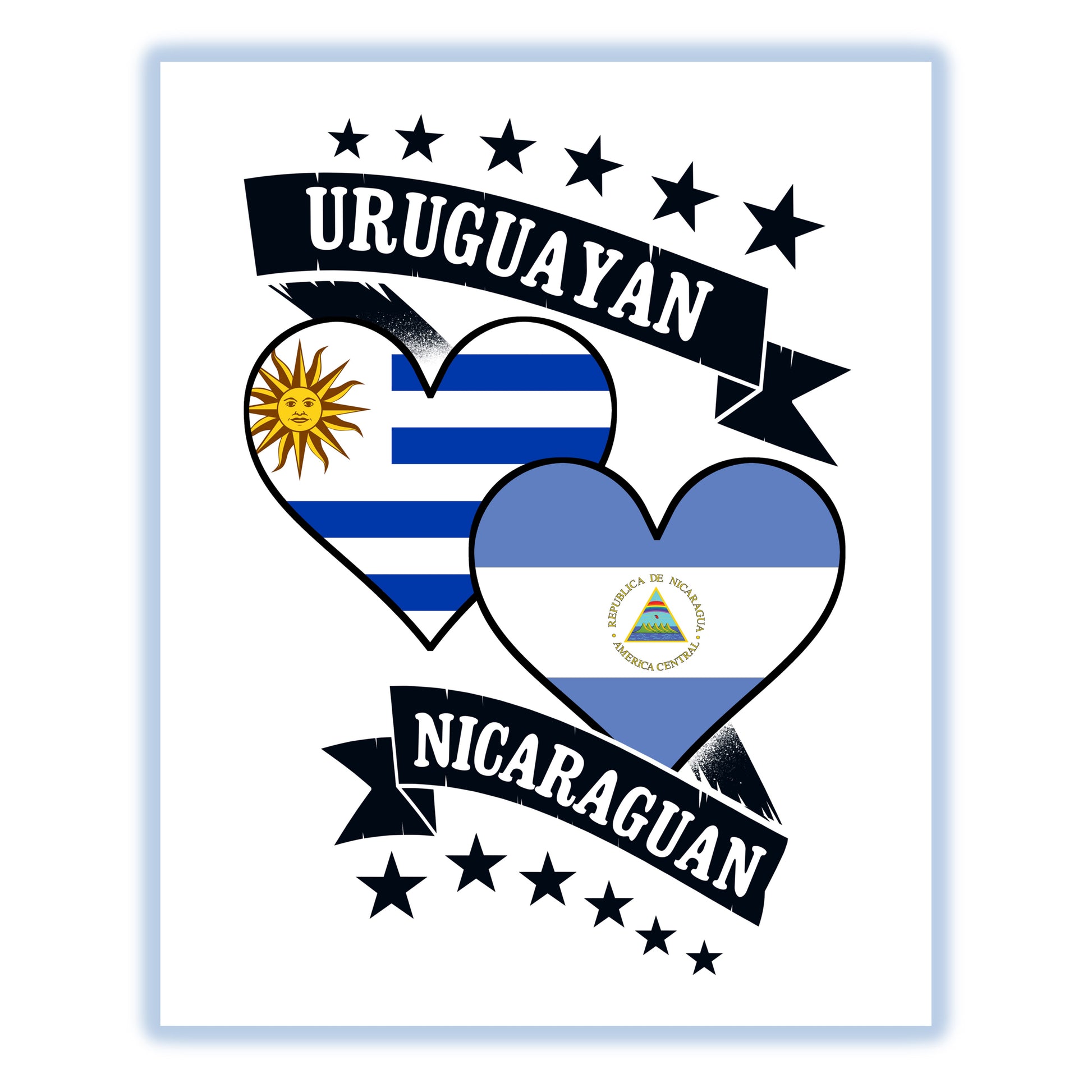 Uruguayan Nicaraguan Heart Flags Uruguay Nicaragua 8"x10" Wall Art Print