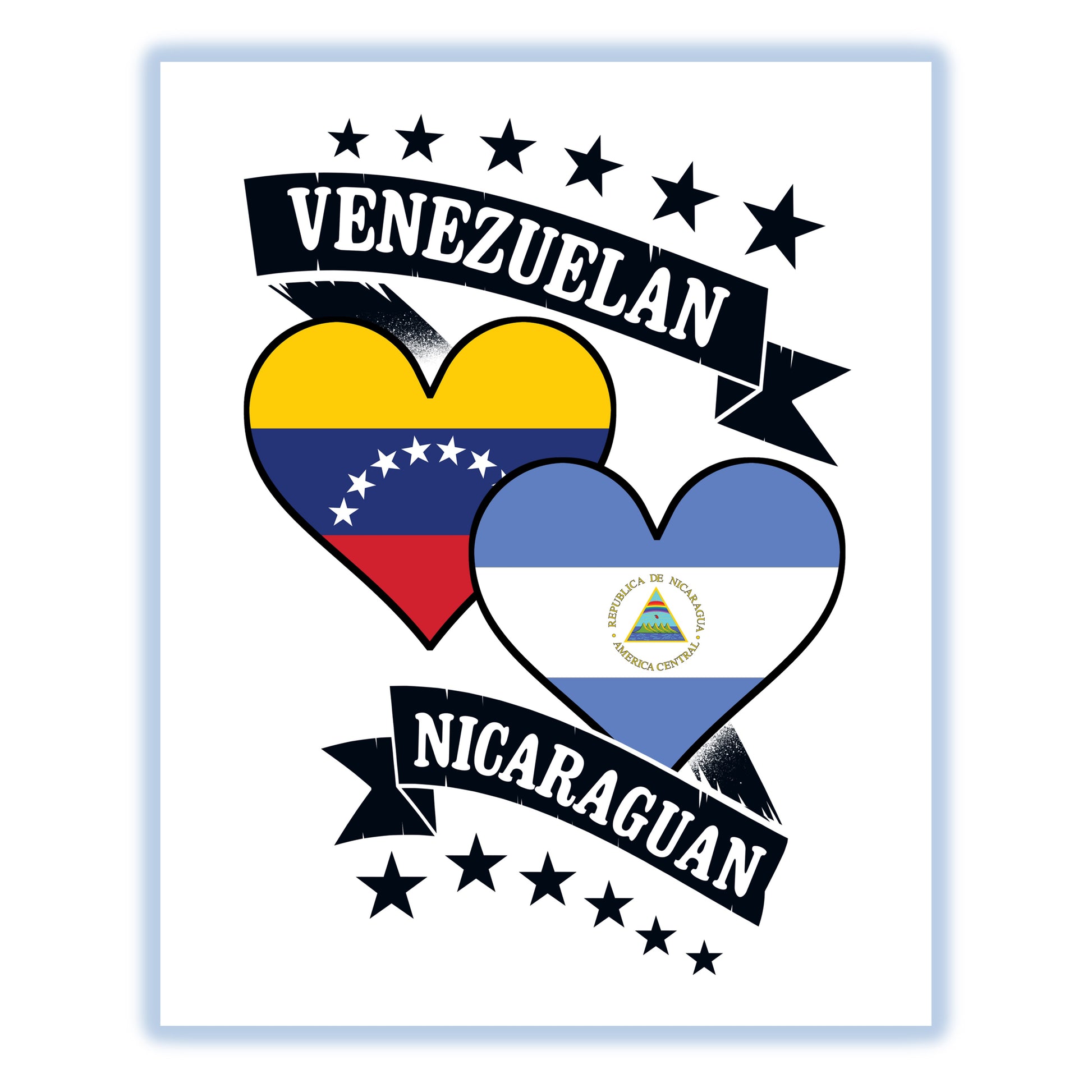 Venezuelan Nicaraguan Heart Flags Venezuela Nicaragua 8"x10" Wall Art Print