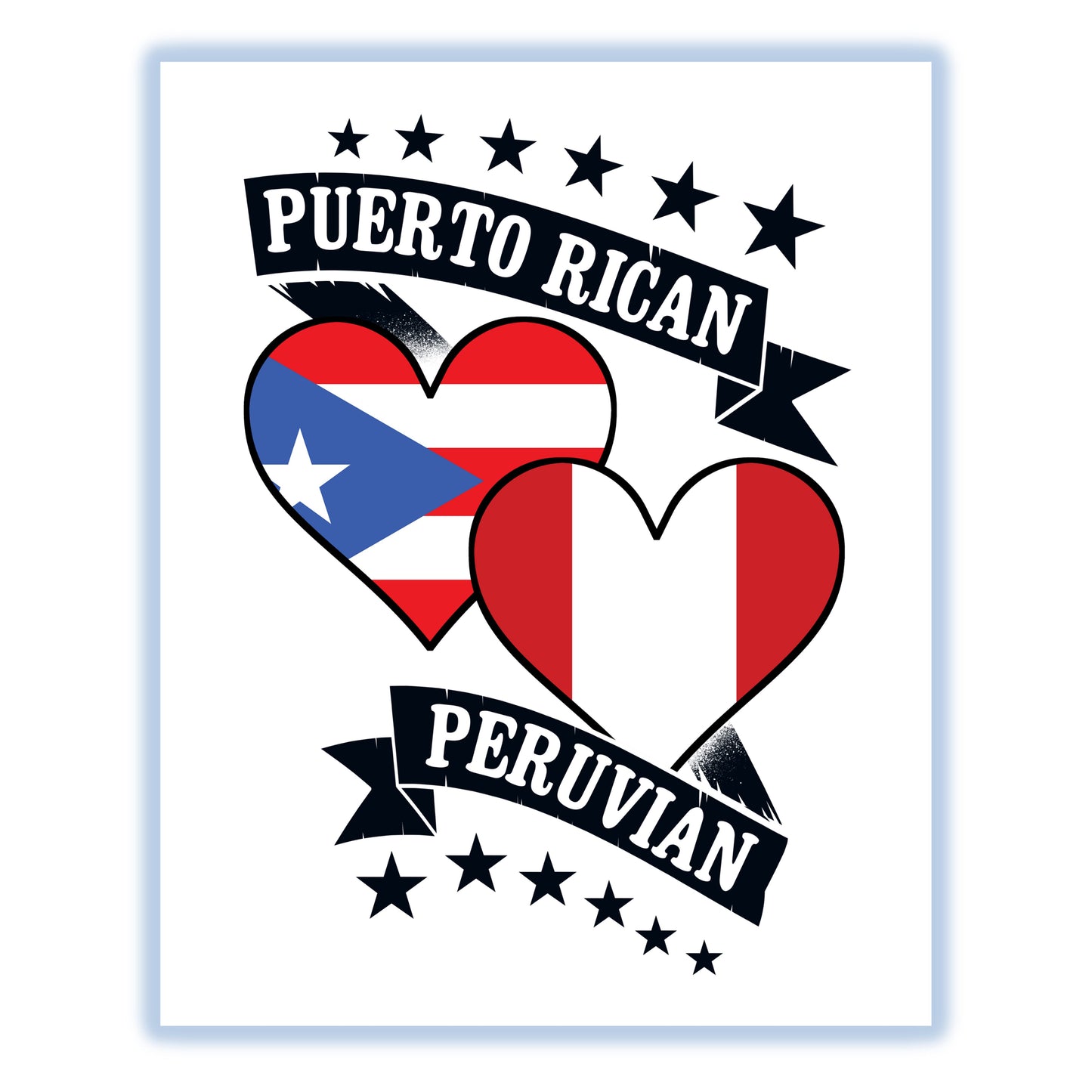 Puerto Rican Peruvian Heart Flags Puerto Rico Peru 8"x10" Wall Art Print