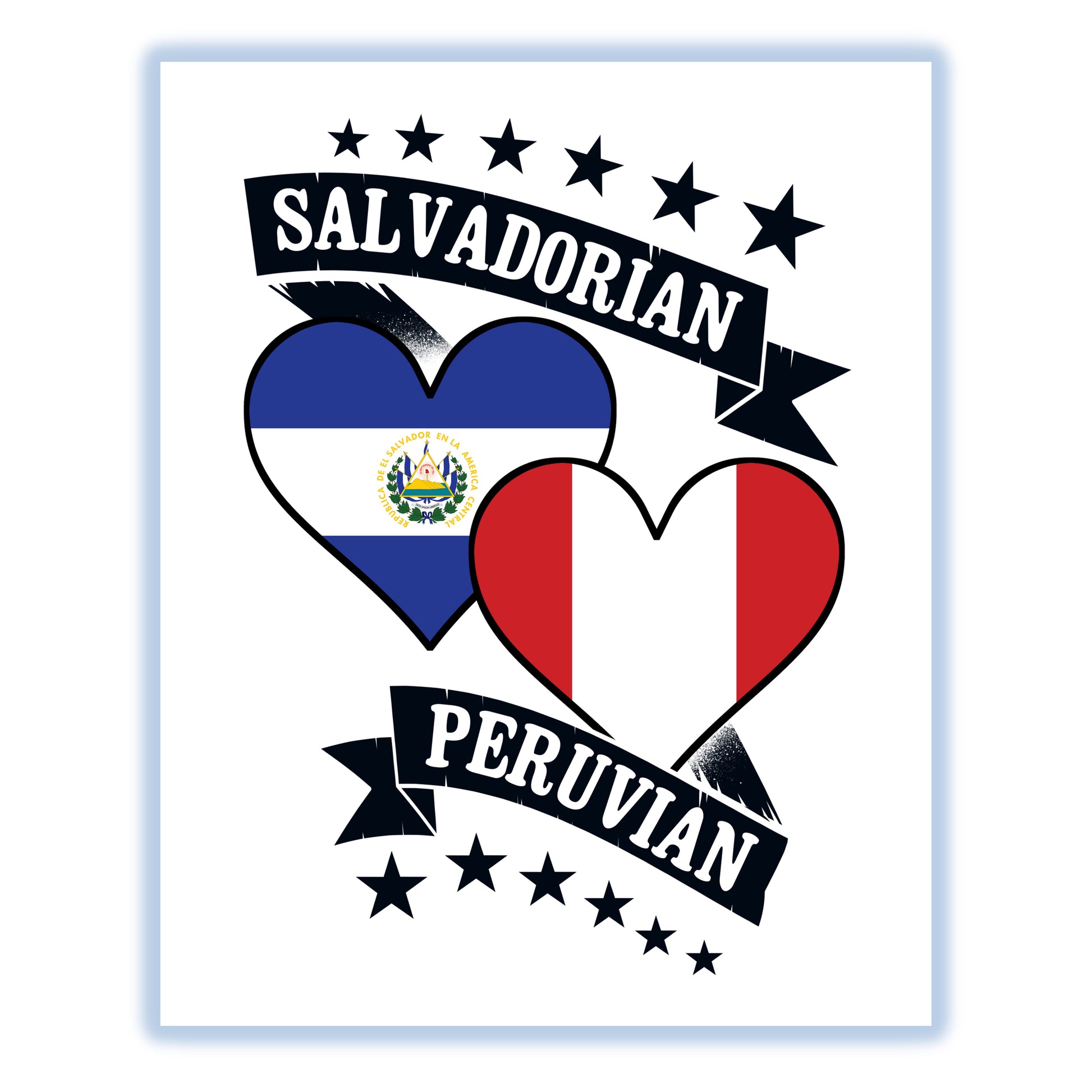 Salvadorian Peruvian Heart Flags El Salvador Peru 8"x10" Wall Art Print