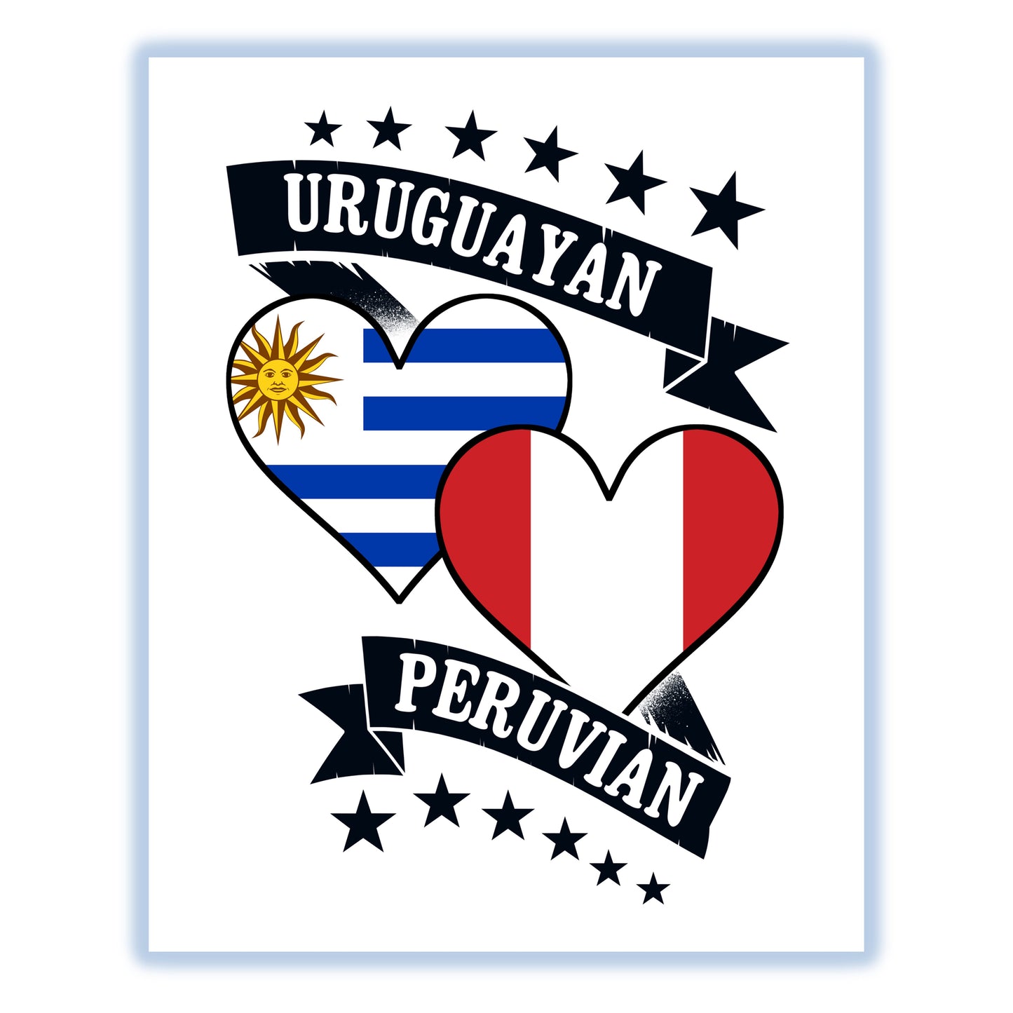 Uruguayan Peruvian Heart Flags Uruguay Peru 8"x10" Wall Art Print