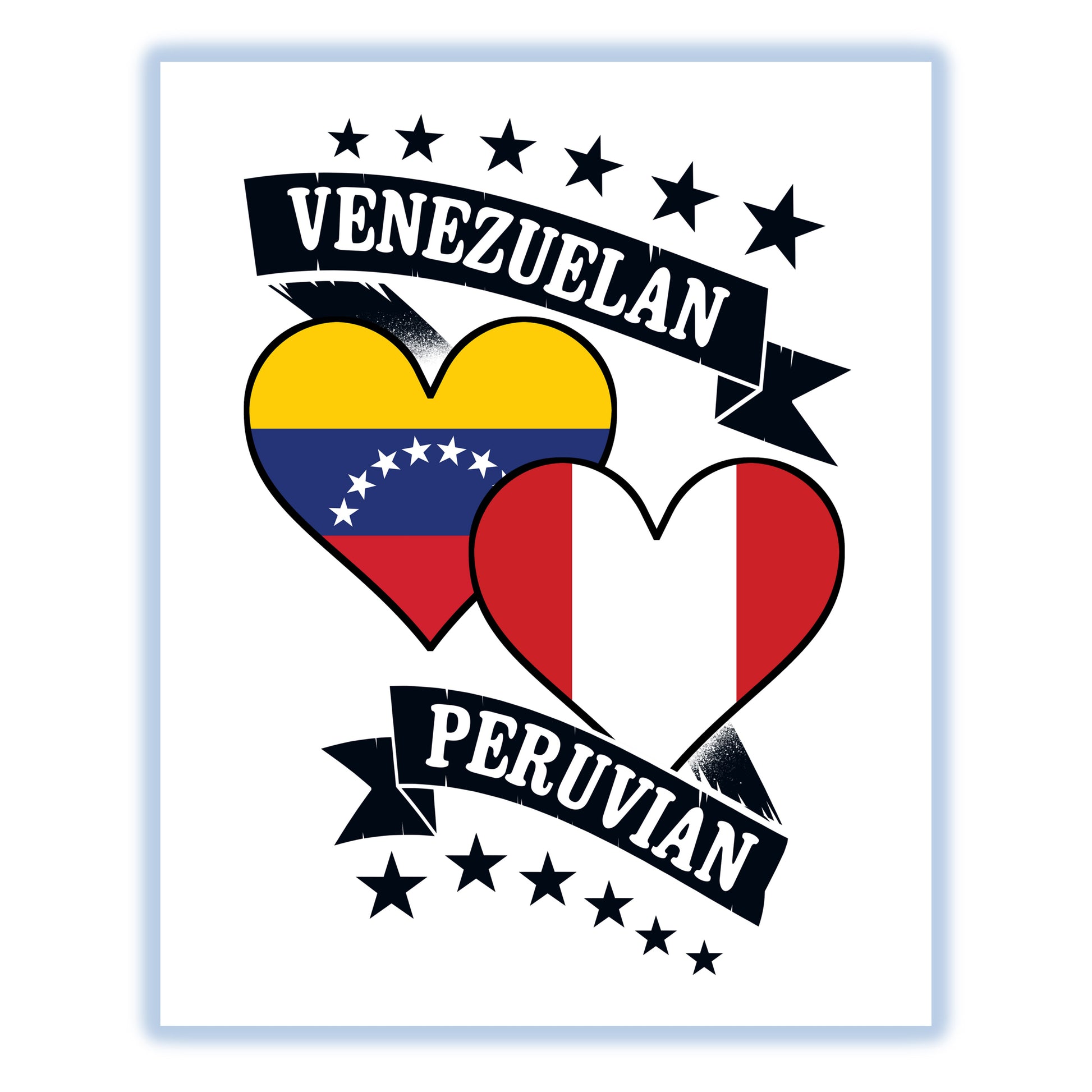 Venezuelan Peruvian Heart Flags Venezuela Peru 8"x10" Wall Art Print