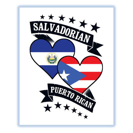 Salvadorian Puerto Rican Heart Flags El Salvador Puerto Rico 8"x10" Wall Art Print