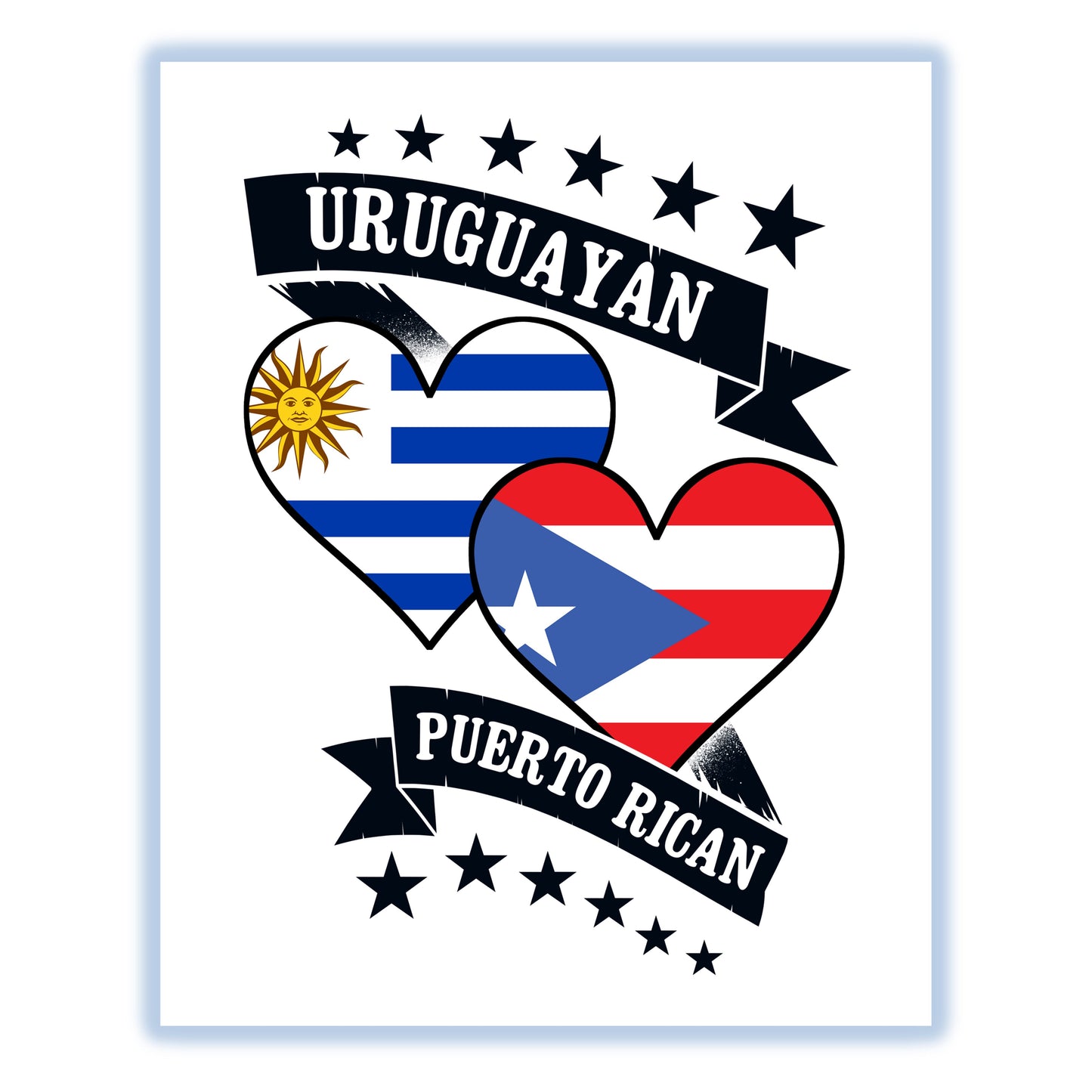 Uruguayan Puerto Rican Heart Flags Uruguay Puerto Rico 8"x10" Wall Art Print