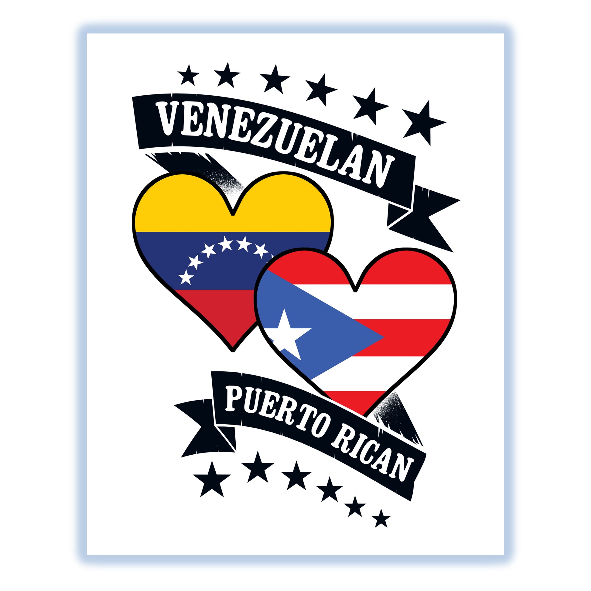 Venezuelan Puerto Rican Heart Flags Venezuela Puerto Rico 8"x10" Wall Art Print