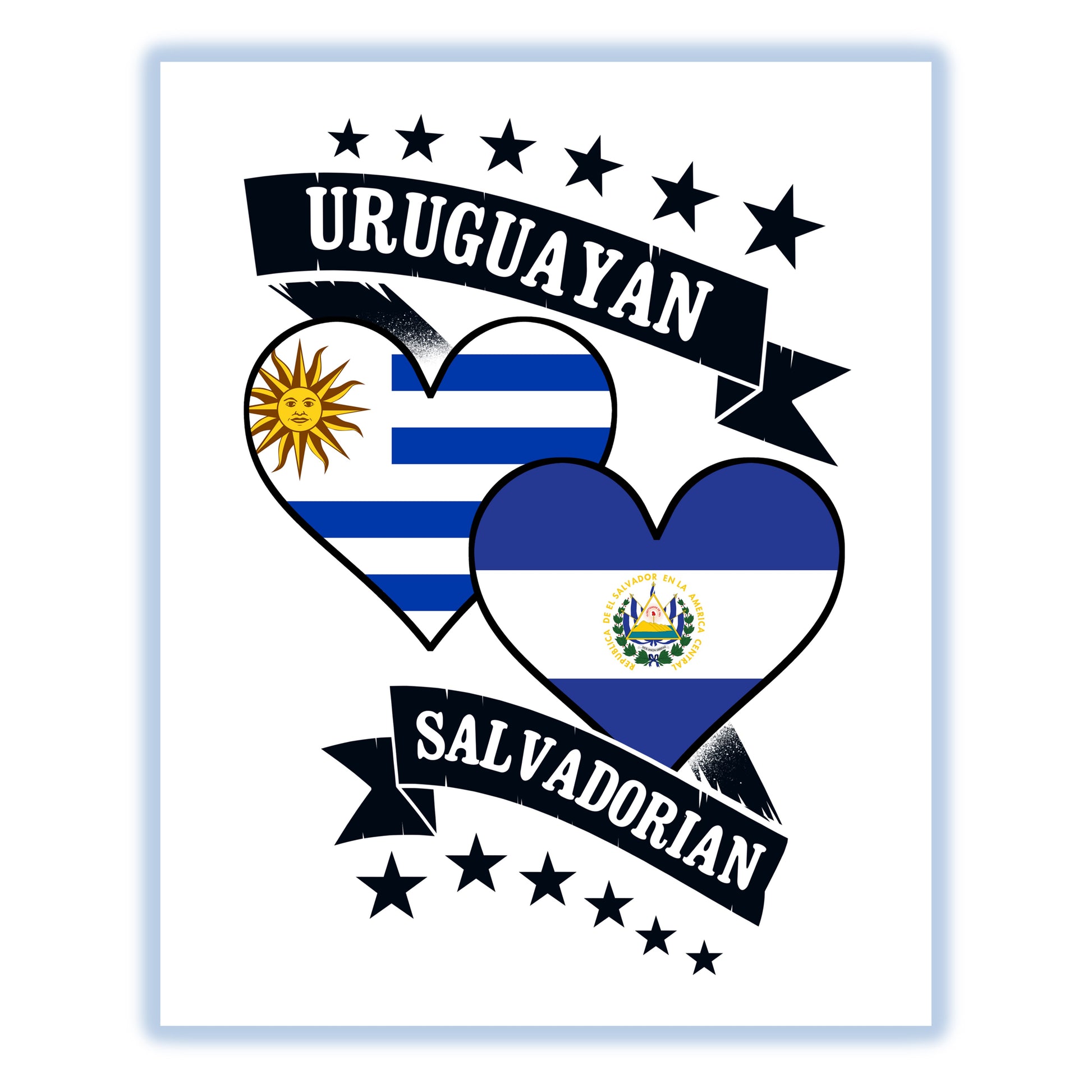 Uruguayan Salvadorian Heart Flags Uruguay El Salvador 8"x10" Wall Art Print