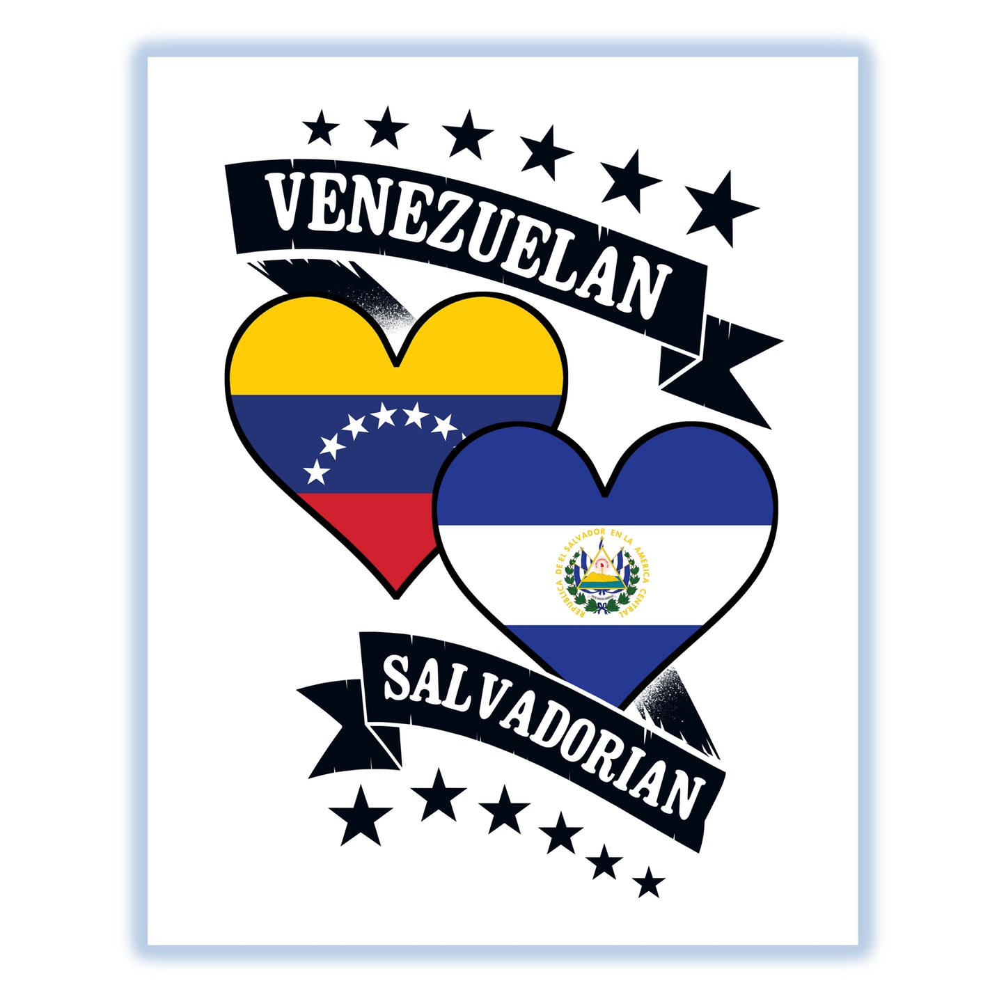 Venezuelan Salvadorian Heart Flags Venezuela El Salvador 8"x10" Wall Art Print