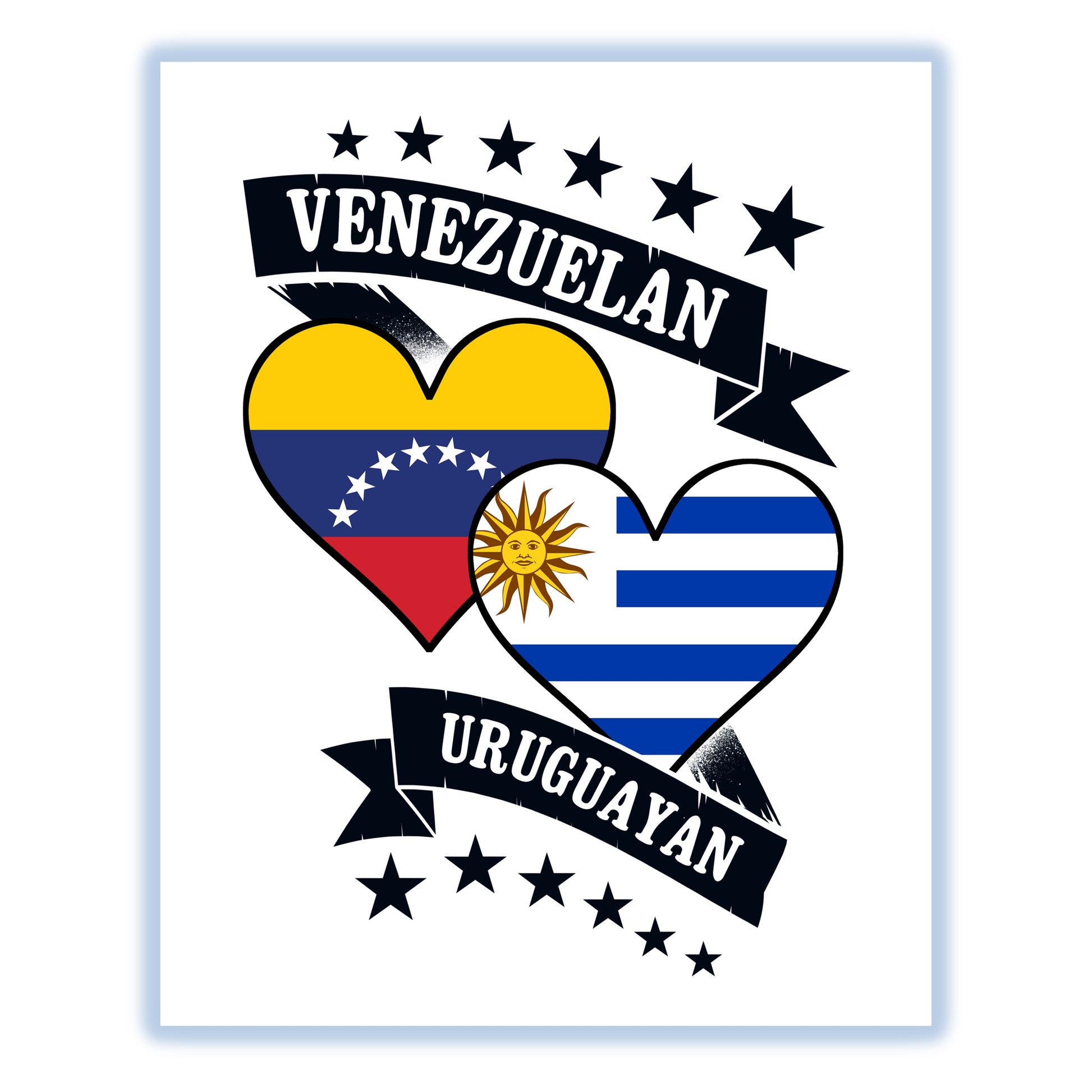Venezuelan Uruguayan Heart Flags Venezuela Uruguay 8"x10" Wall Art Print