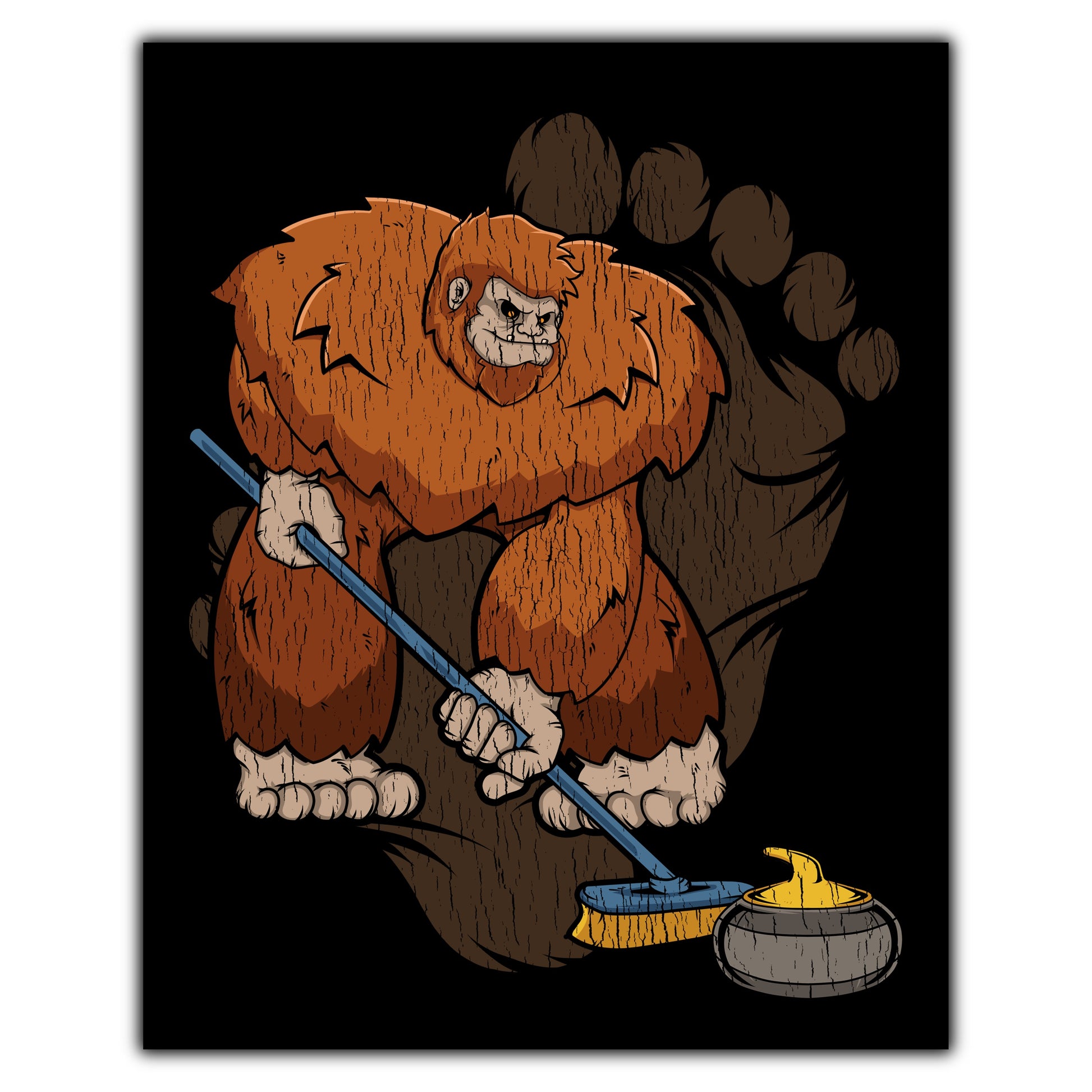Bigfoot Curling Art - Sasquatch Curling 8"x10" Wall Art Print