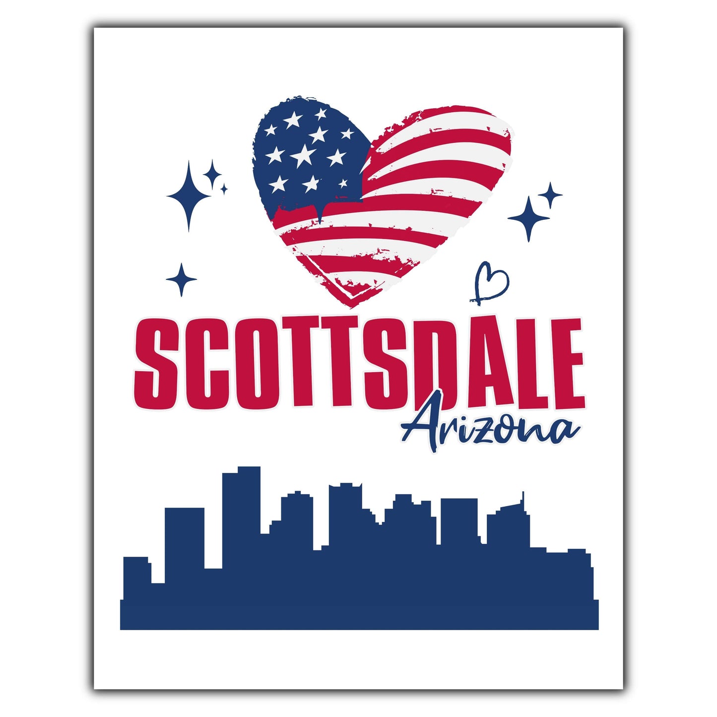Scottsdale Arizona Skyline American Flag Heart 4th of July 8"x10" Wall Art Print