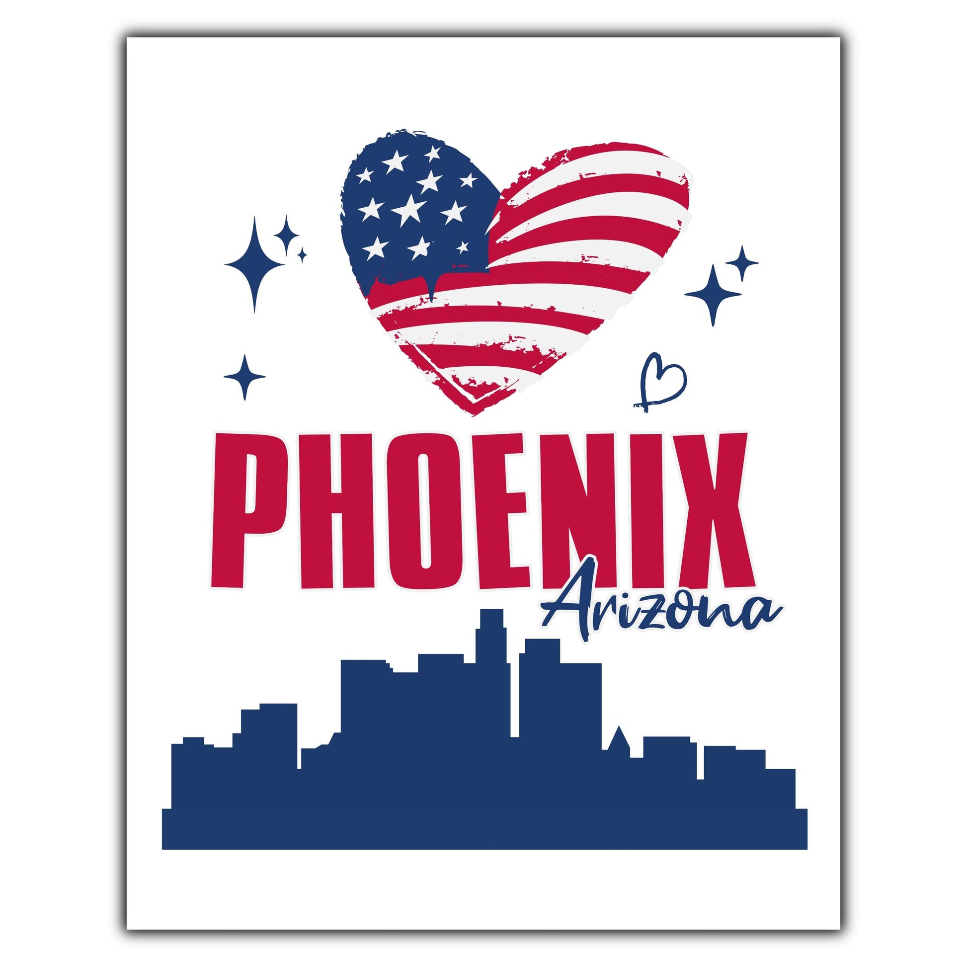 Phoenix Arizona Skyline American Flag Heart 4th of July 8"x10" Wall Art Print