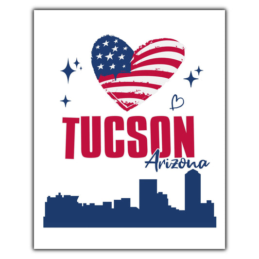 Tucson Arizona Skyline American Flag Heart 4th of July 8"x10" Wall Art Print