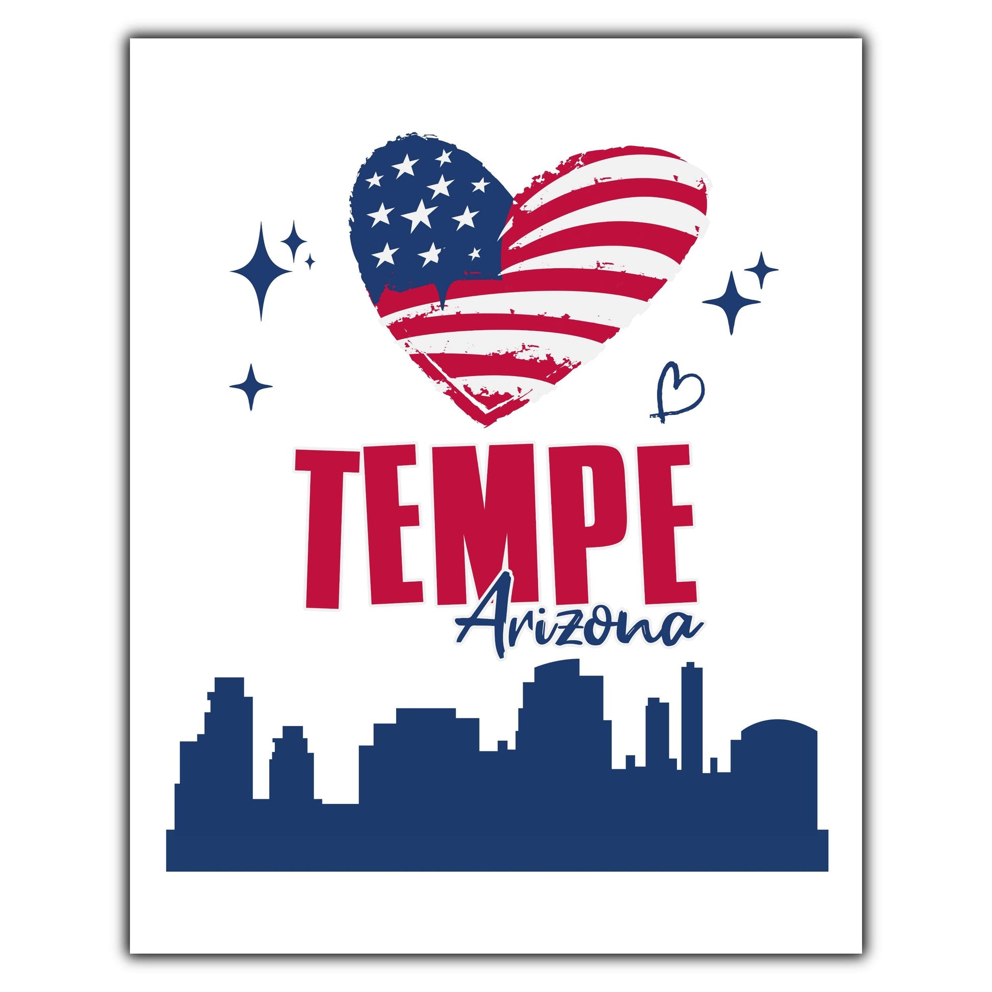 Tempe Arizona Skyline American Flag Heart 4th of July 8"x10" Wall Art Print