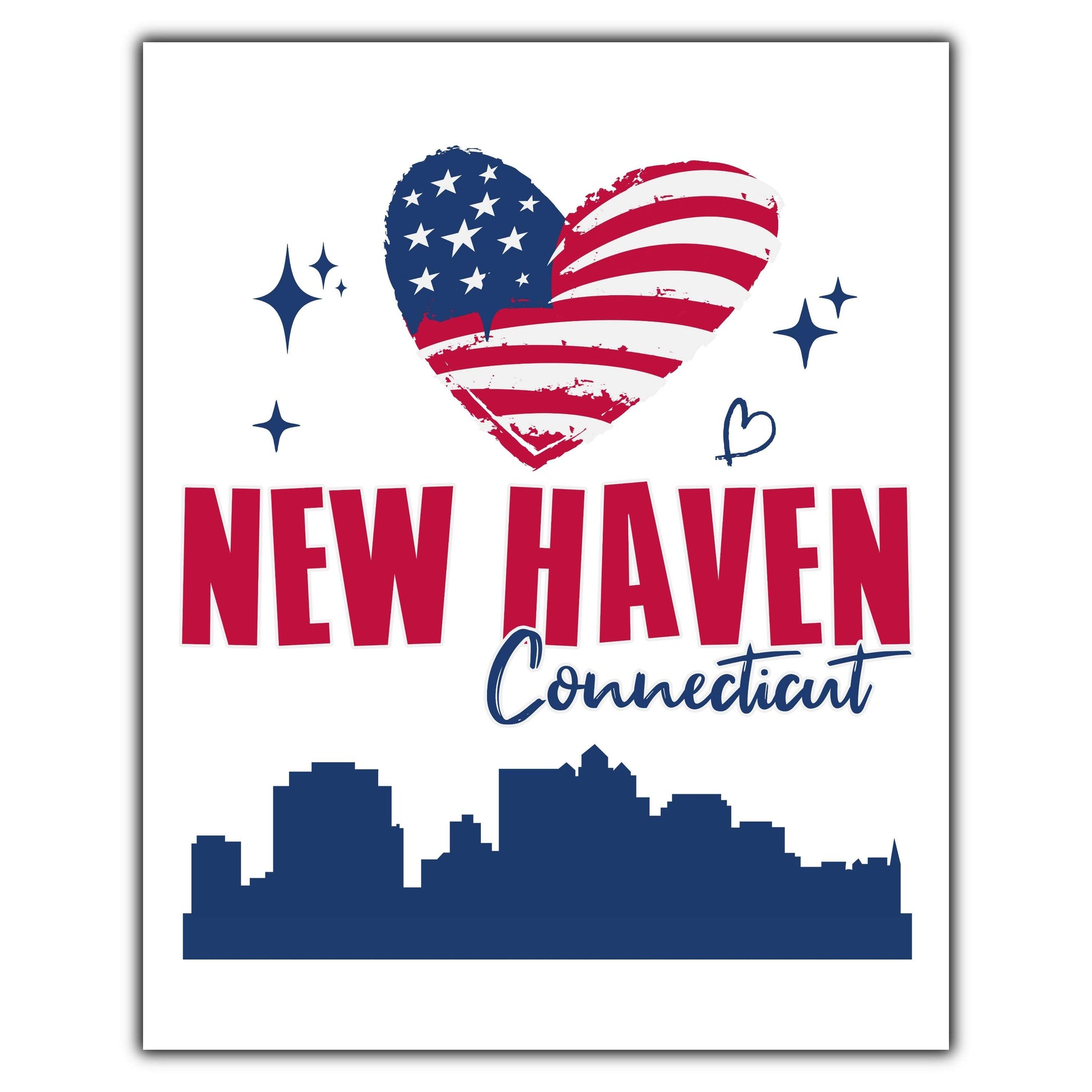 New Haven Connecticut Skyline American Flag Heart 4th of July 8"x10" Wall Art Print