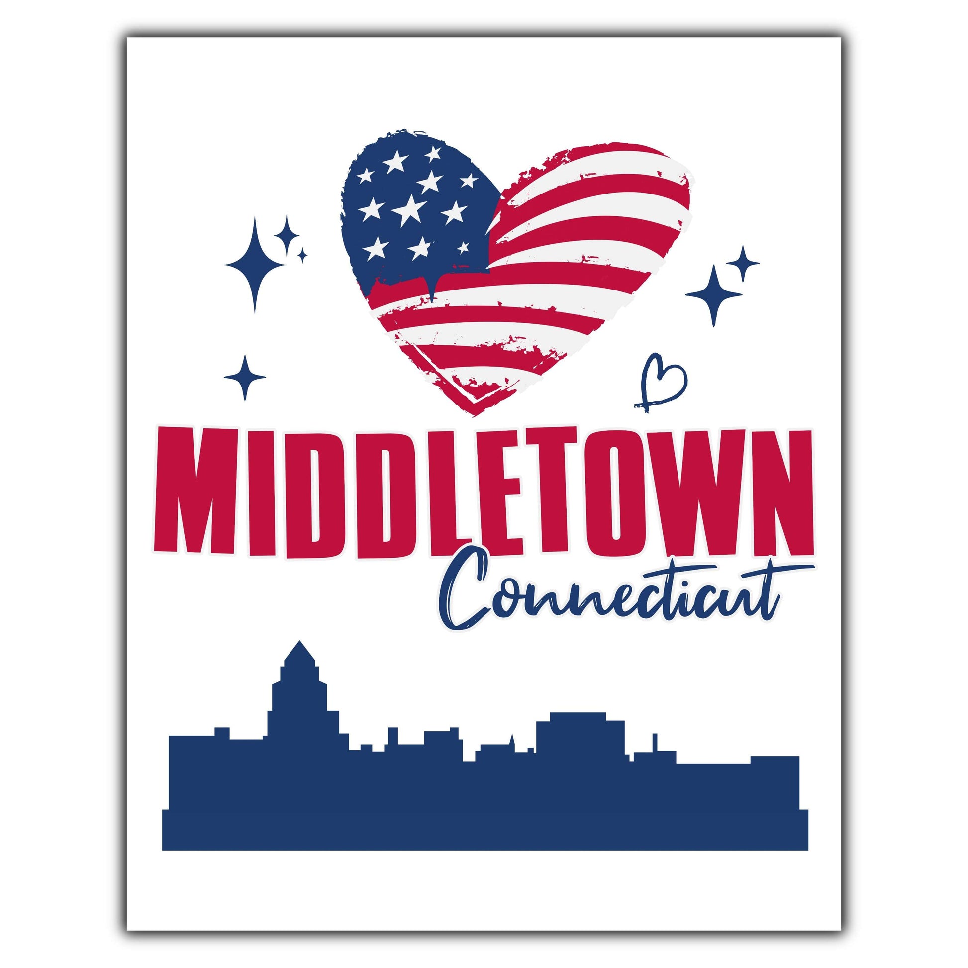 Middletown Connecticut Skyline American Flag Heart 4th of July 8"x10" Wall Art Print