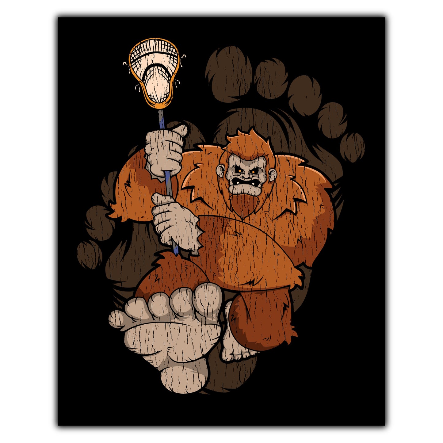 Bigfoot Lacrosse Art - Sasquatch Playing Lacrosse 8"x10" Wall Art Print