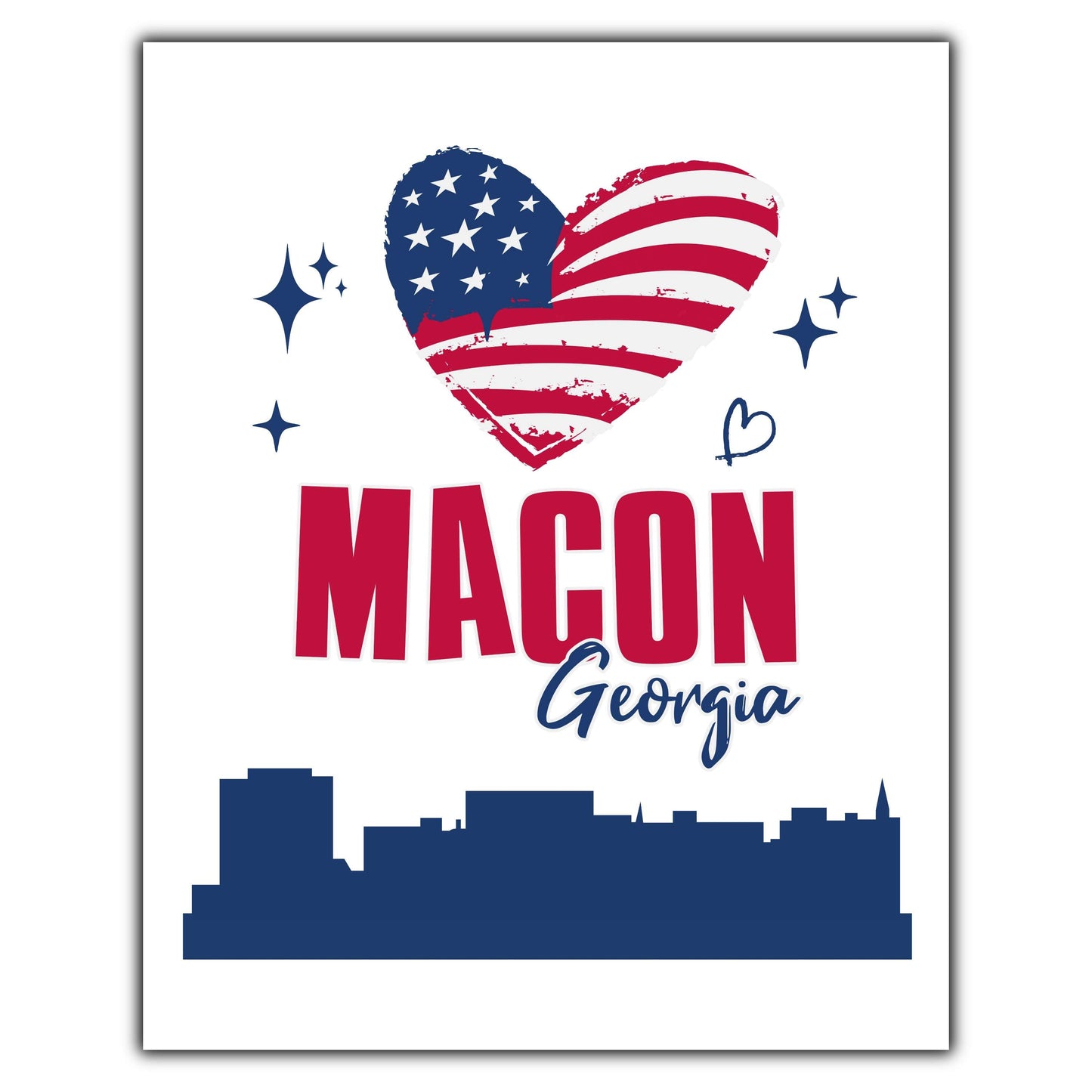Macon Georgia Skyline American Flag Heart 4th of July 8"x10" Wall Art Print