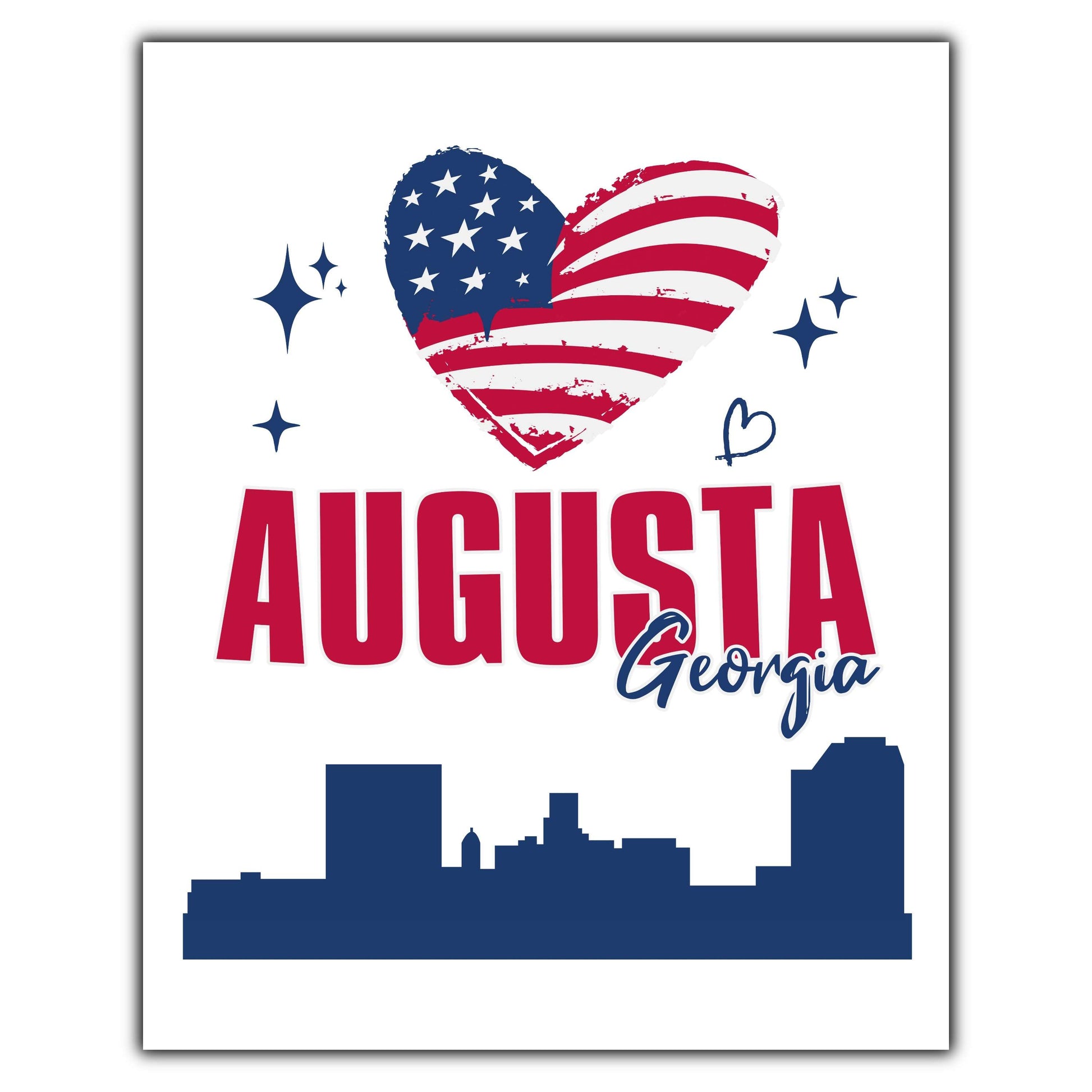 Augusta Georgia Skyline American Flag Heart 4th of July 8"x10" Wall Art Print
