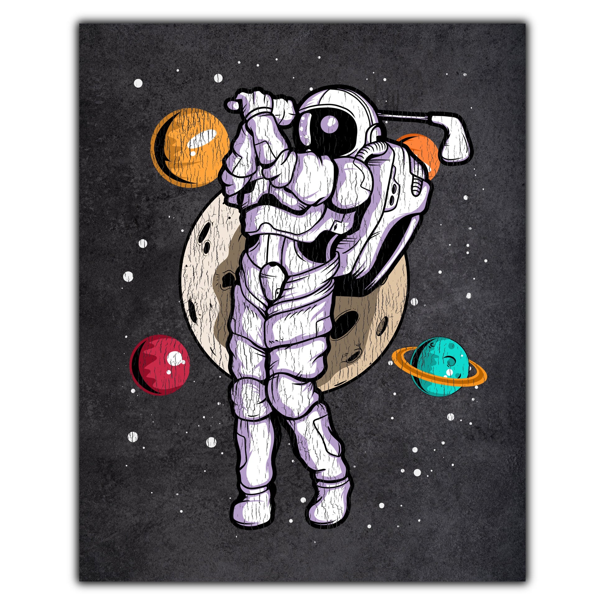 Golf Astronaut Outer Space Spaceman Distressed 8"x10" Wall Art Print
