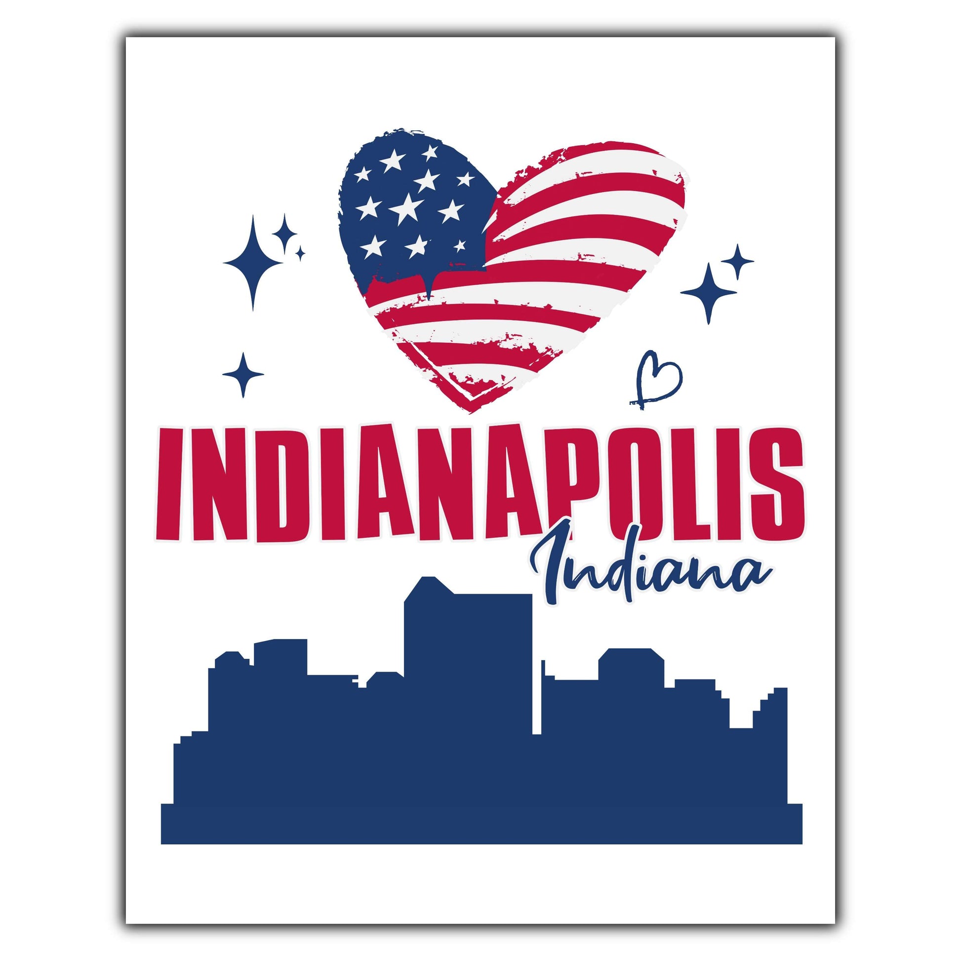 Indianapolis Indiana Skyline American Flag Heart 4th of July 8"x10" Wall Art Print