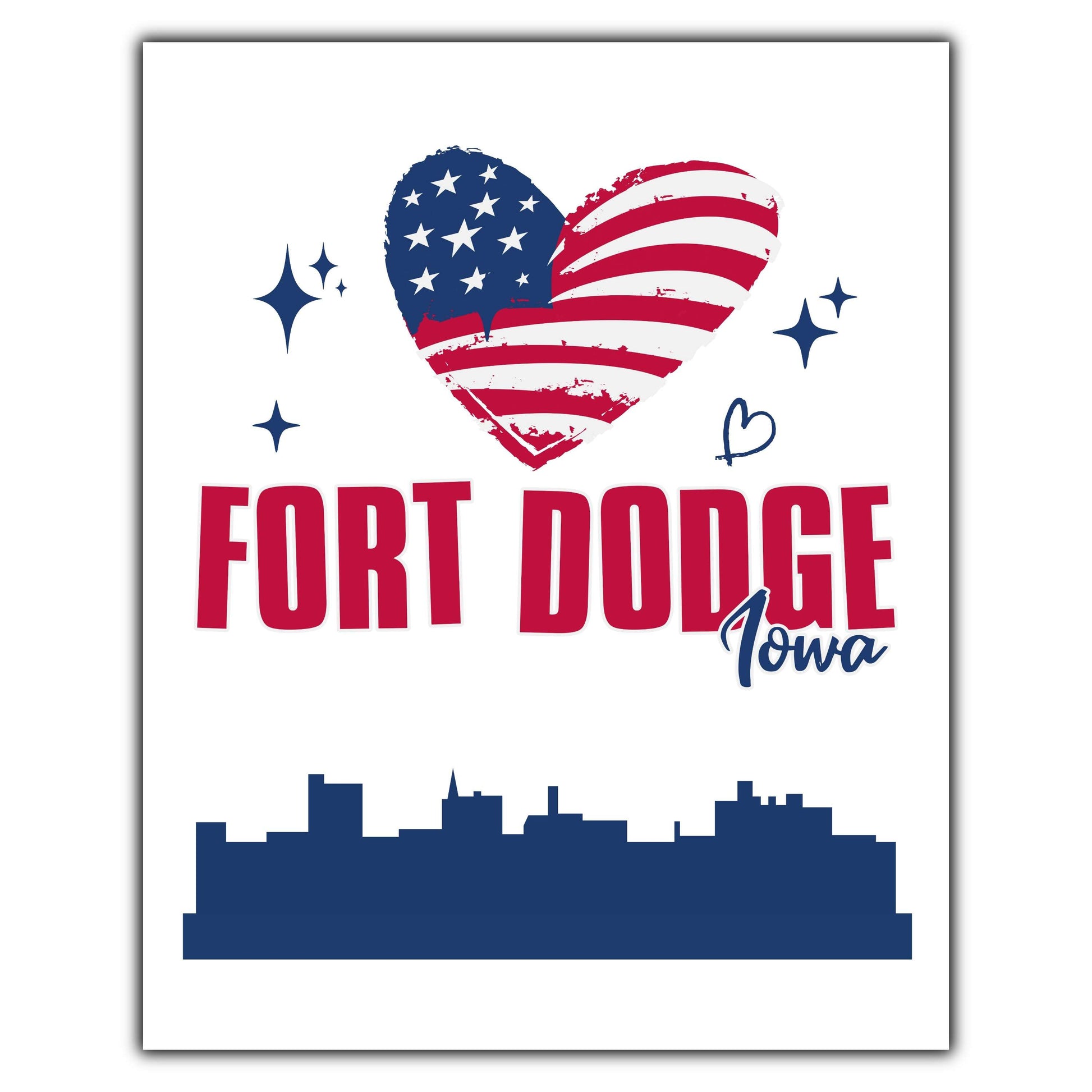 Fort Dodge Iowa Skyline American Flag Heart 4th of July 8"x10" Wall Art Print