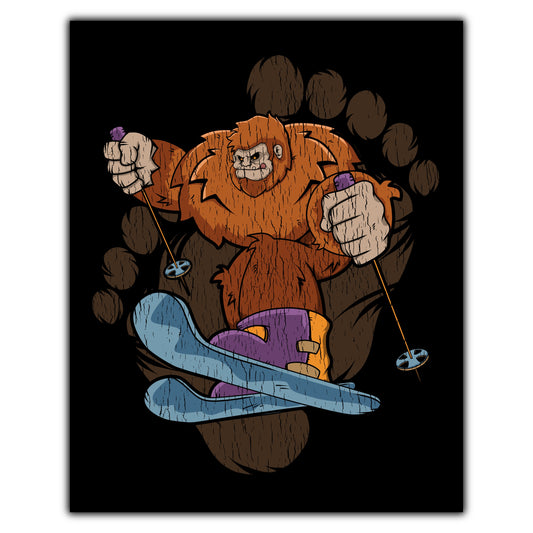Bigfoot Skiing Art - Sasquatch on Skis 8"x10" Wall Art Print