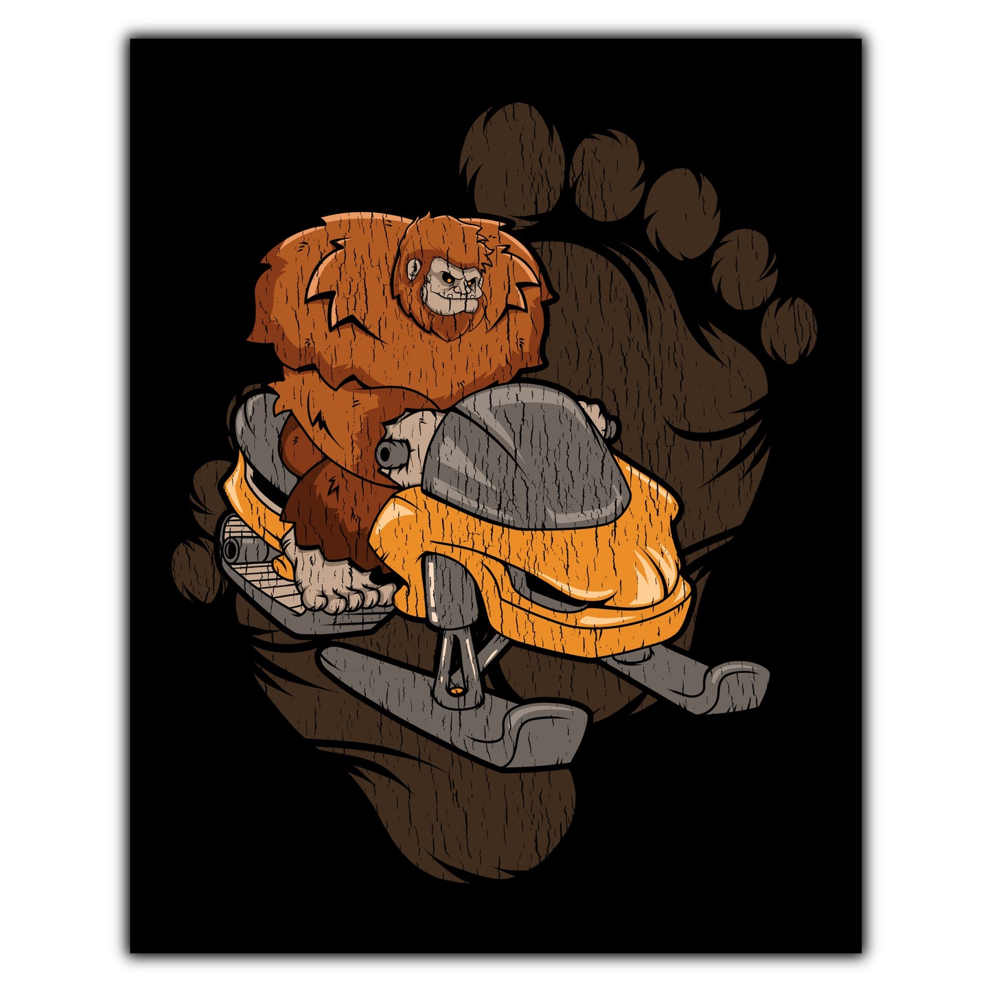 Bigfoot Snowmobiling Art - Sasquatch Riding Snowmobile 8"x10" Wall Art Print
