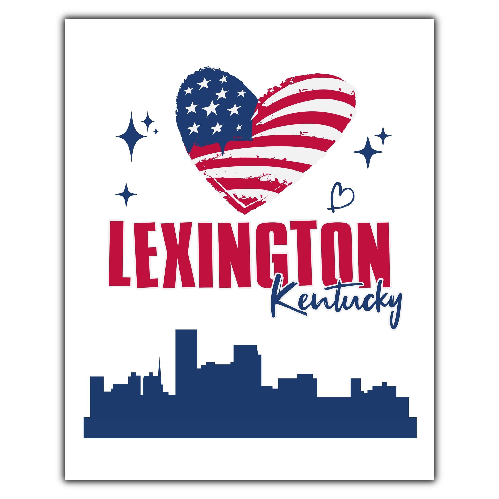 Lexington Kentucky Skyline American Flag Heart 4th of July 8"x10" Wall Art Print