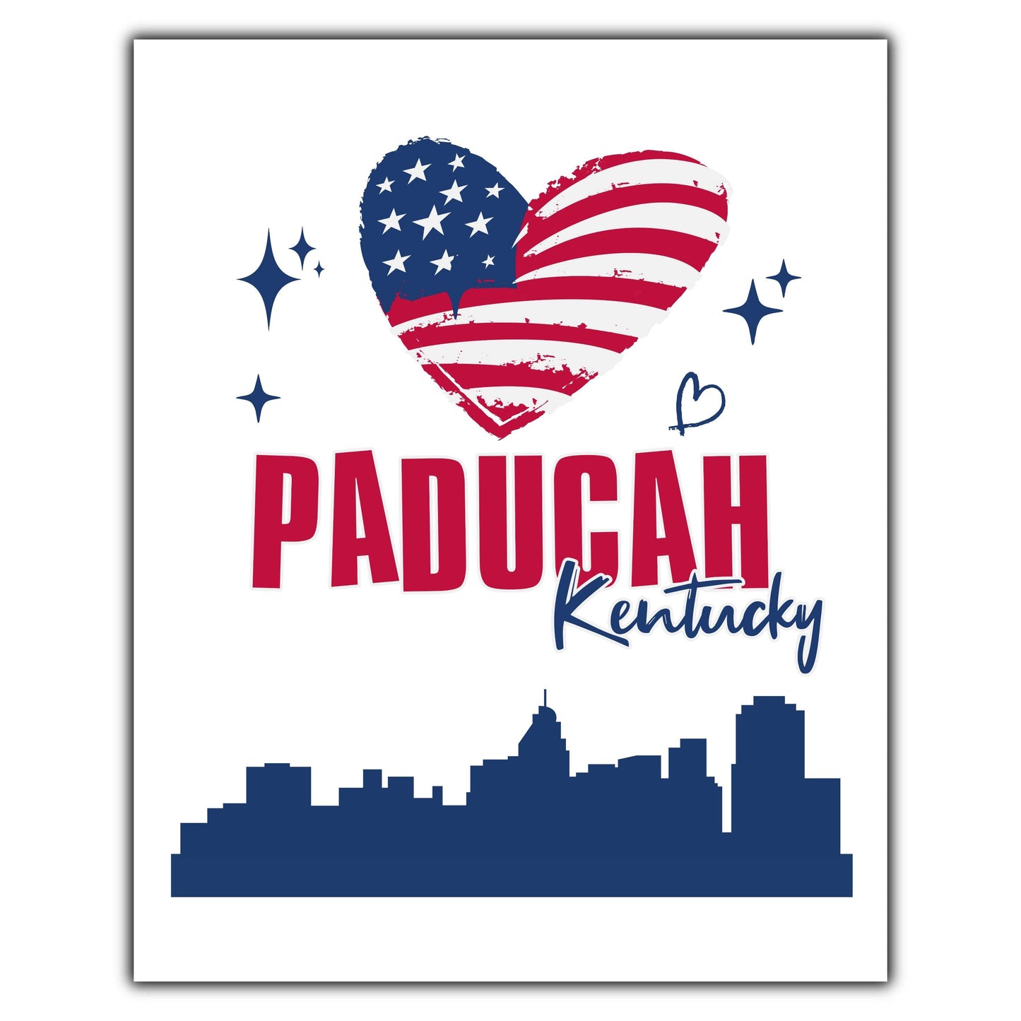 Paducah Kentucky Skyline American Flag Heart 4th of July 8"x10" Wall Art Print
